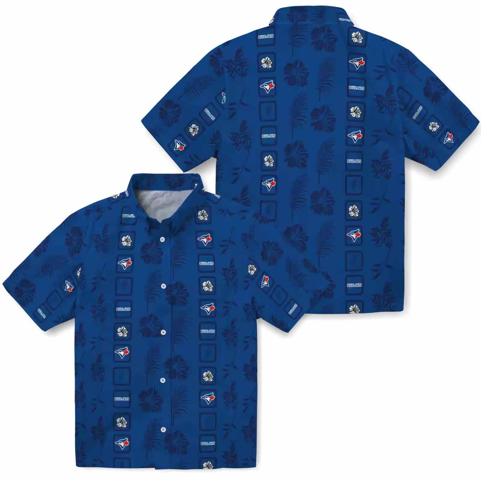 toronto blue jays framed floral blue hawaiian shirt high quality