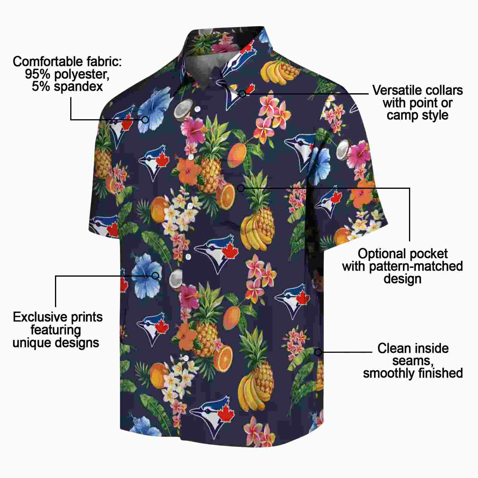 toronto blue jays hibiscus and fruit navy blue hawaiian shirt new arrival