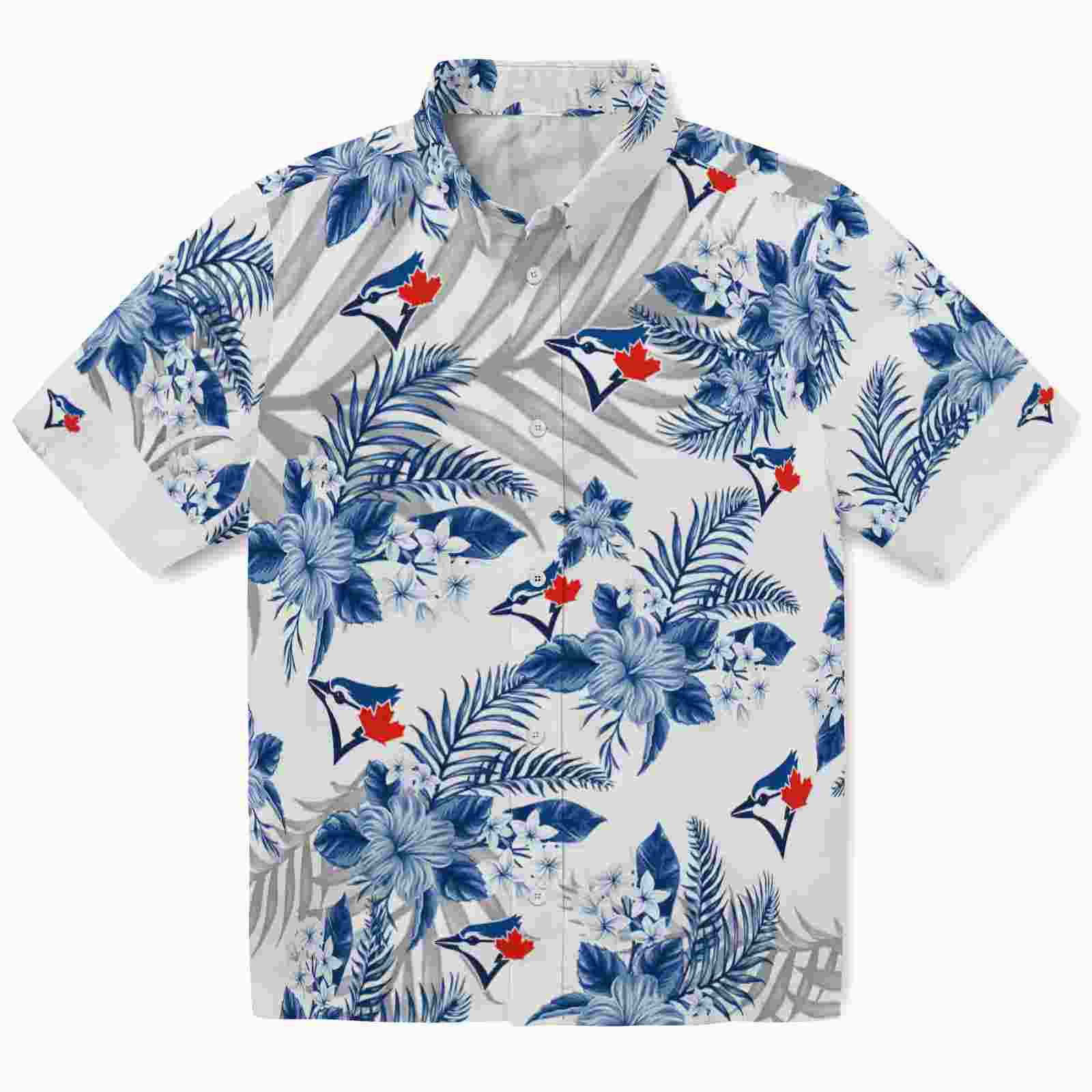 Toronto Blue Jays Hibiscus Palm Leaves Blue White Hawaiian Shirt