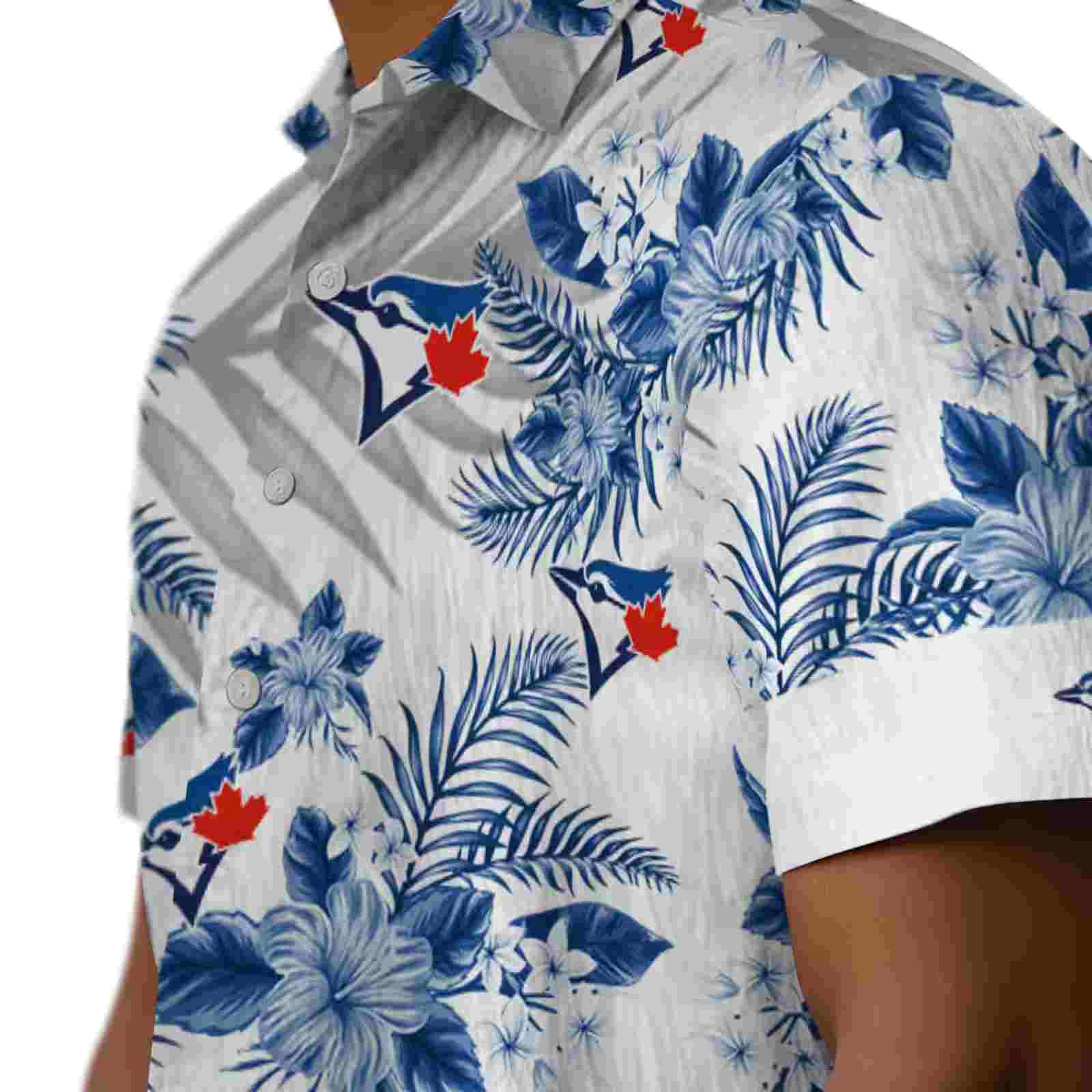 toronto blue jays hibiscus palm leaves blue white hawaiian shirt trendy