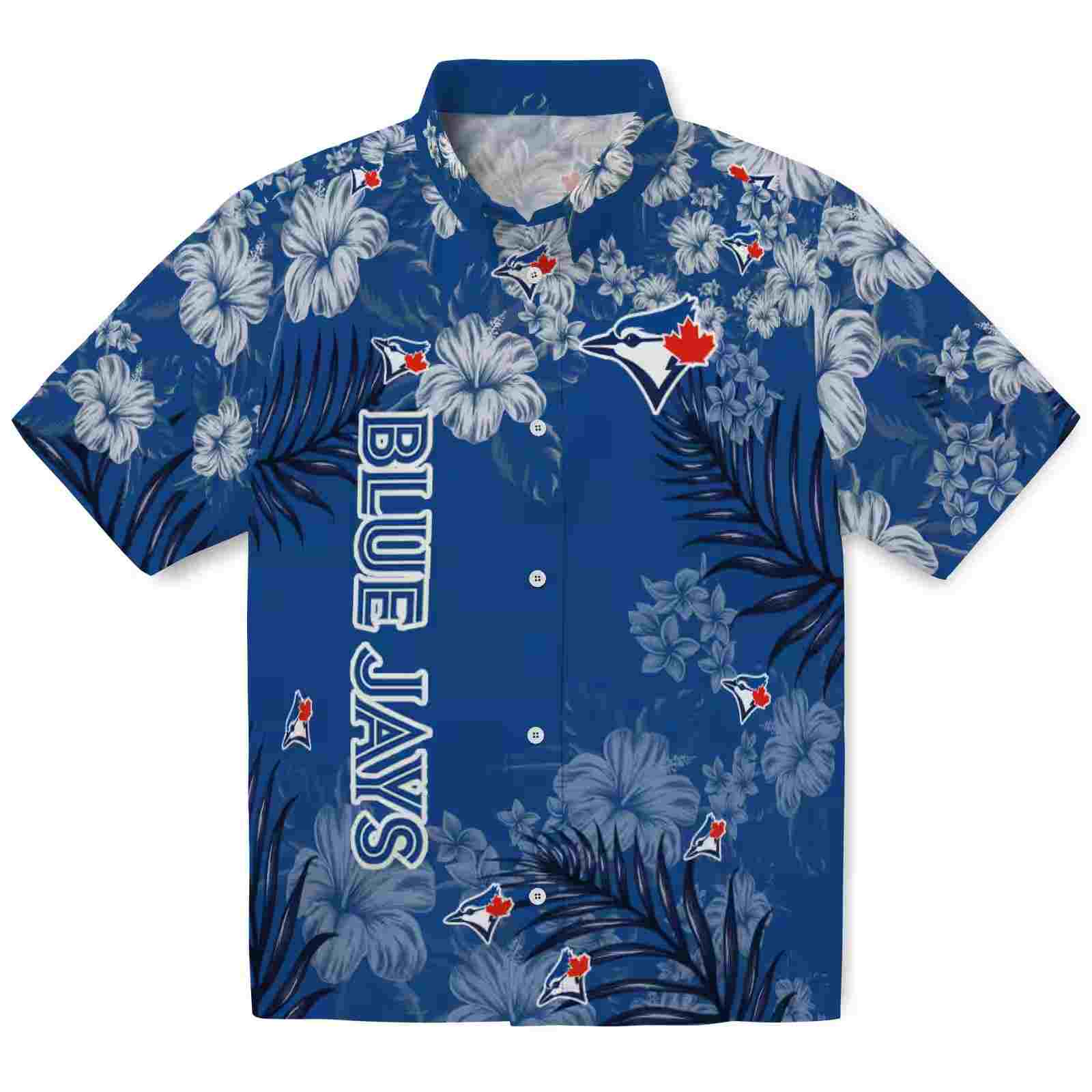 Toronto Blue Jays Hibiscus Print Blue Hawaiian Shirt