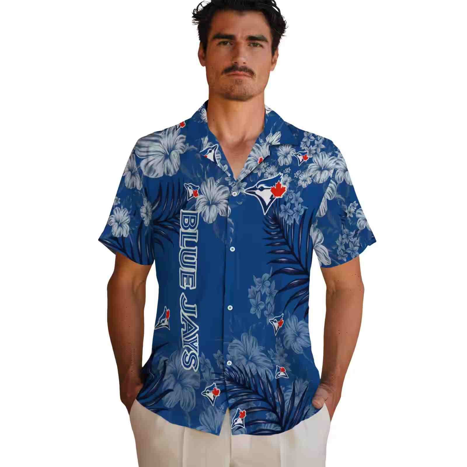 toronto blue jays hibiscus print blue hawaiian shirt fashion forward