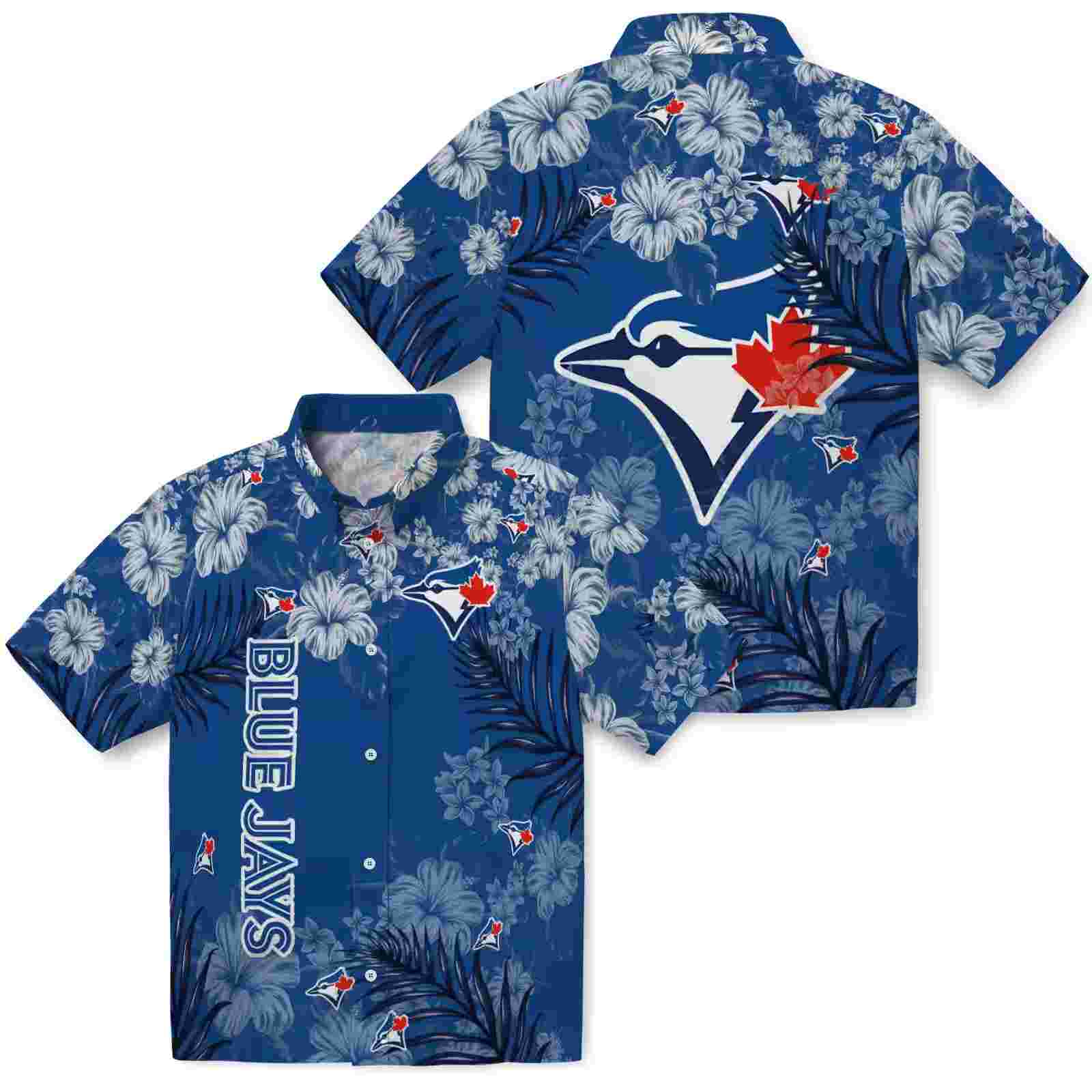 toronto blue jays hibiscus print blue hawaiian shirt high quality