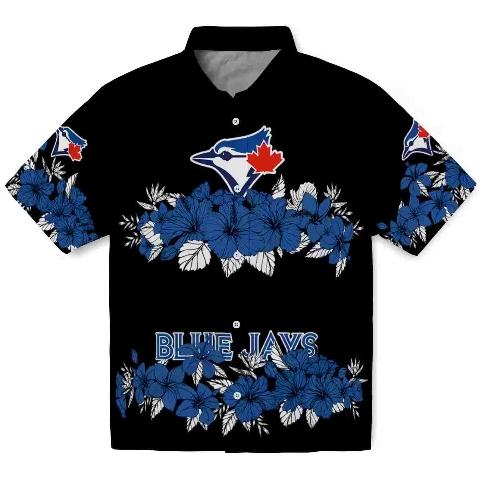 Toronto Blue Jays Hibiscus Stripe Blue Black Hawaiian Shirt