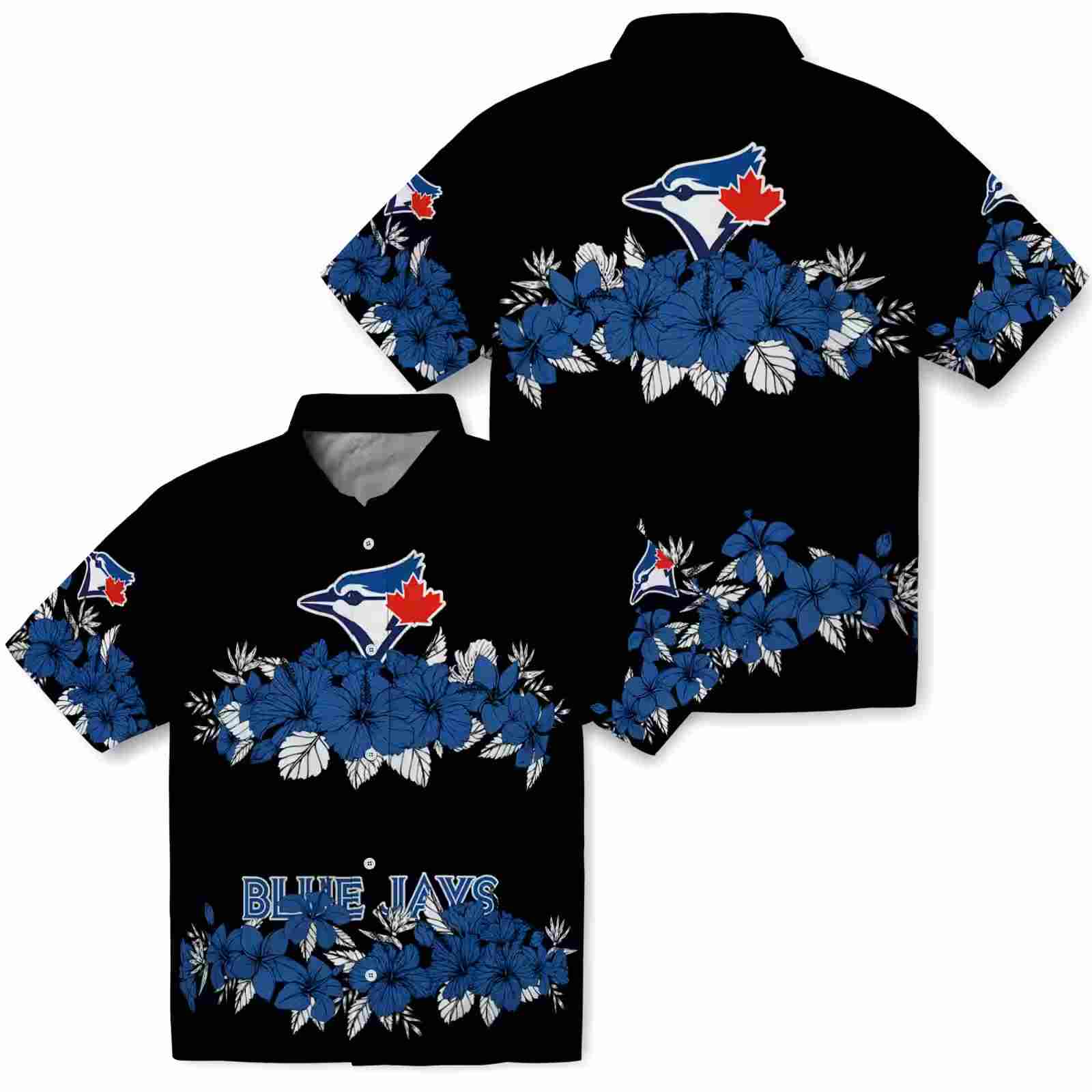 toronto blue jays hibiscus stripe blue black hawaiian shirt high quality