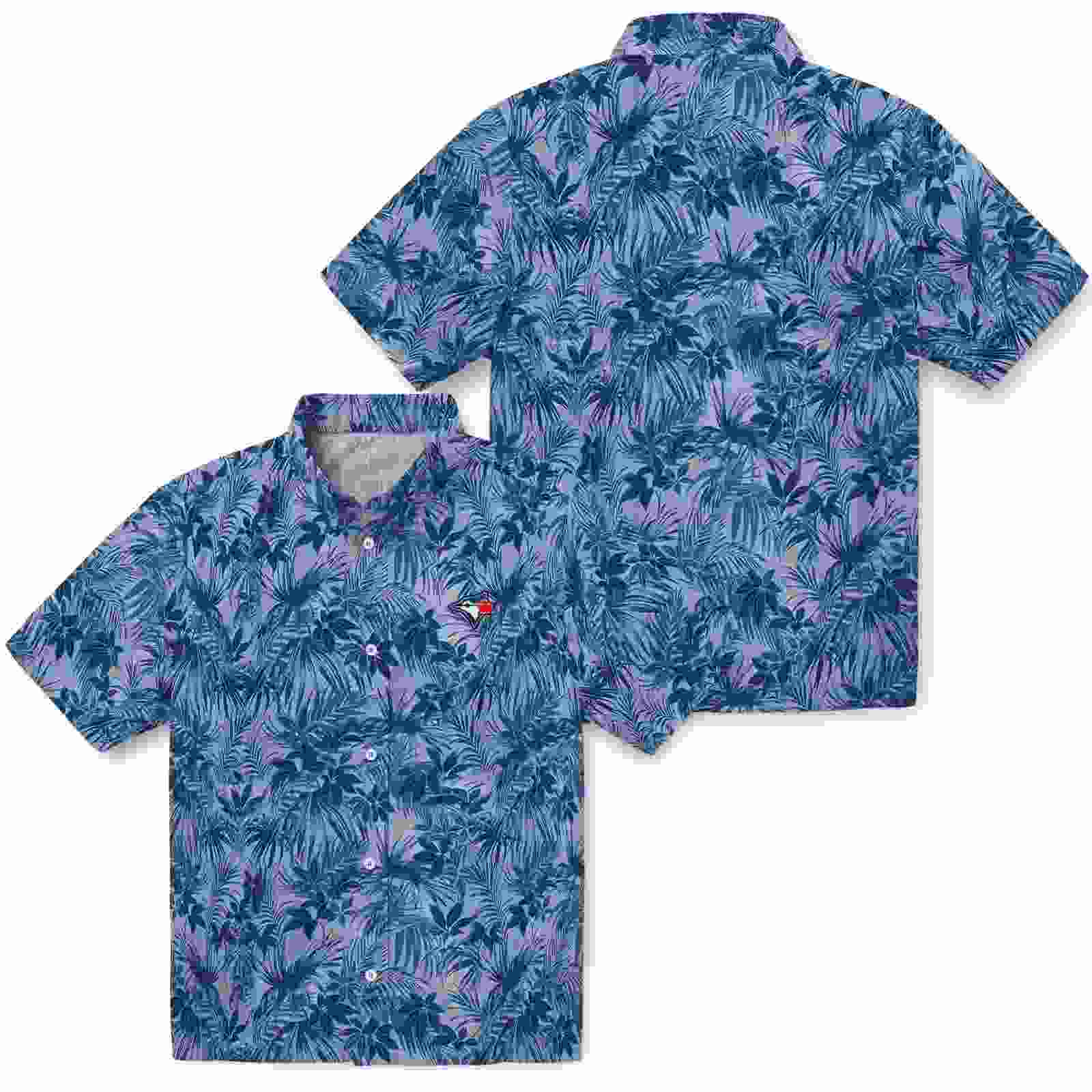 toronto blue jays leafy pattern blue hawaiian shirt high quality