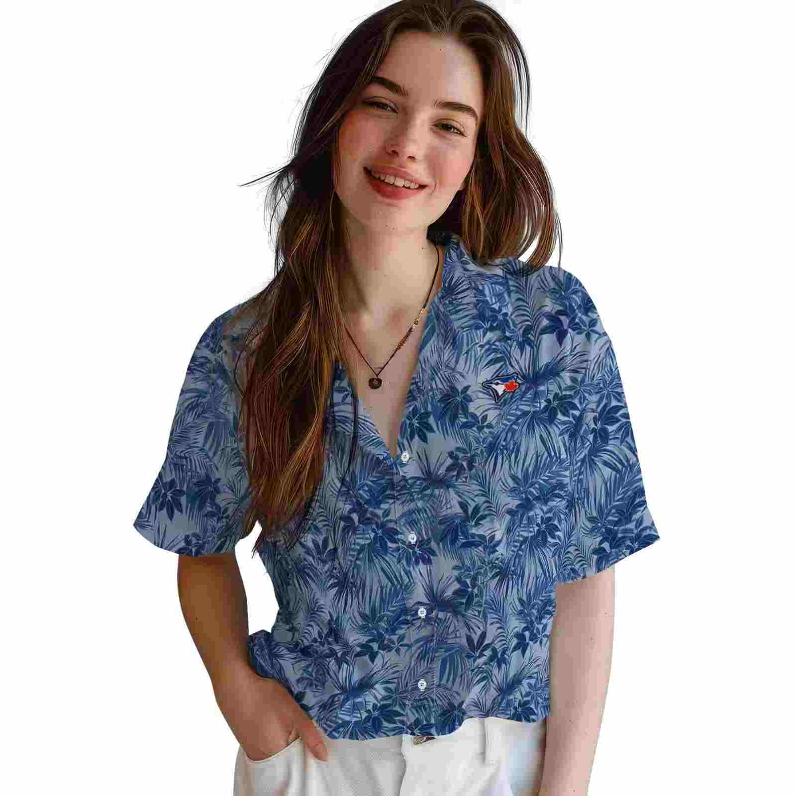 toronto blue jays leafy pattern blue hawaiian shirt latest model