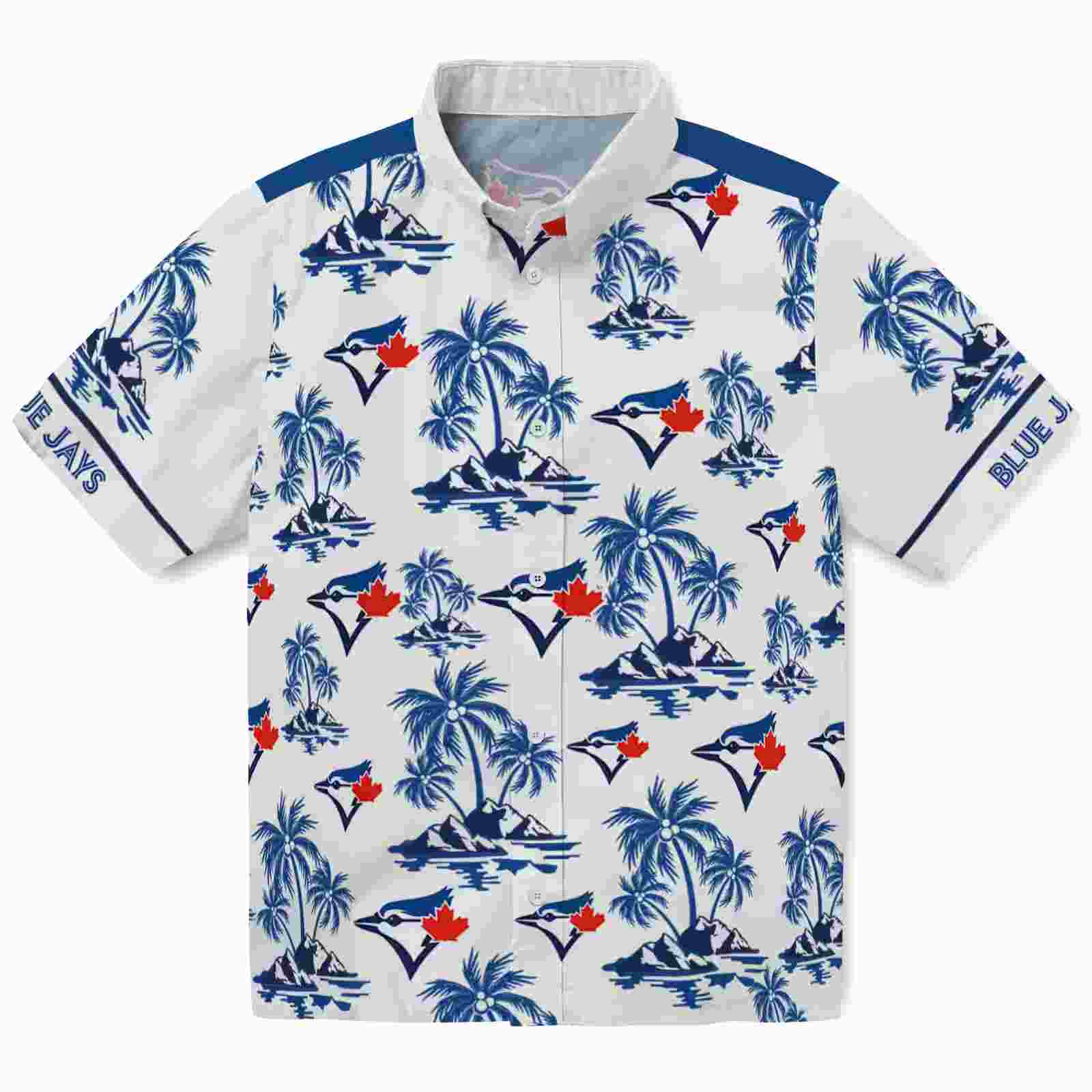 Toronto Blue Jays Palm Island Print Blue White Hawaiian Shirt