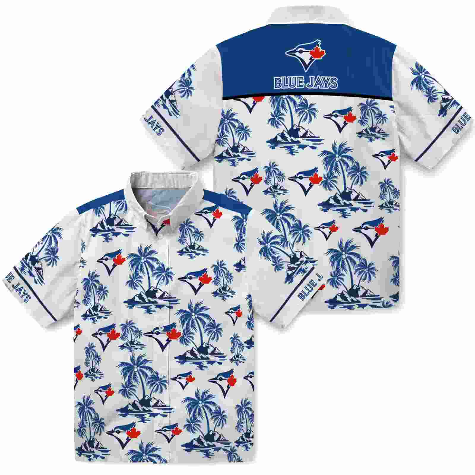 toronto blue jays palm island print blue white hawaiian shirt high quality