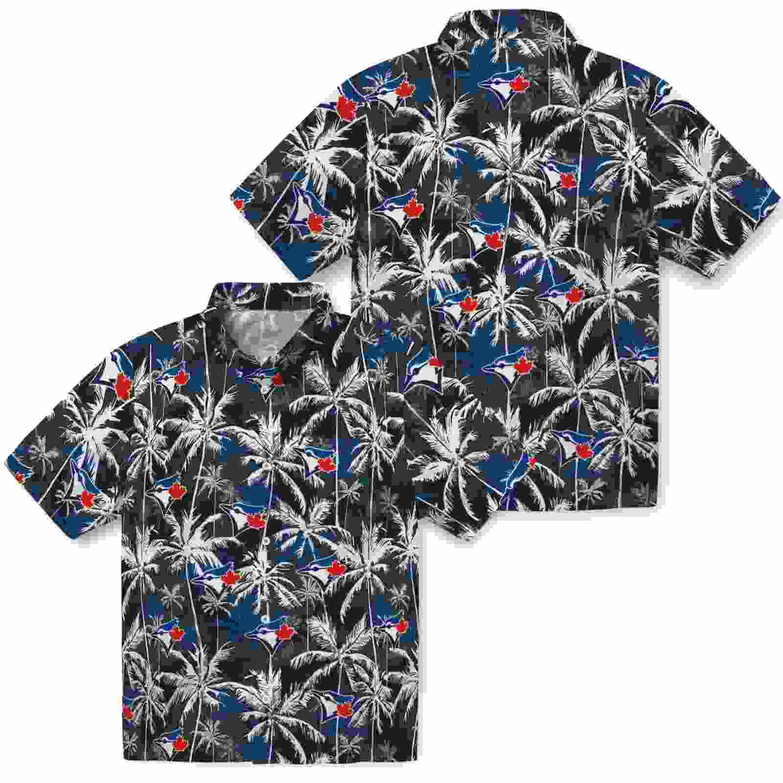 toronto blue jays palm pattern blue black hawaiian shirt high quality