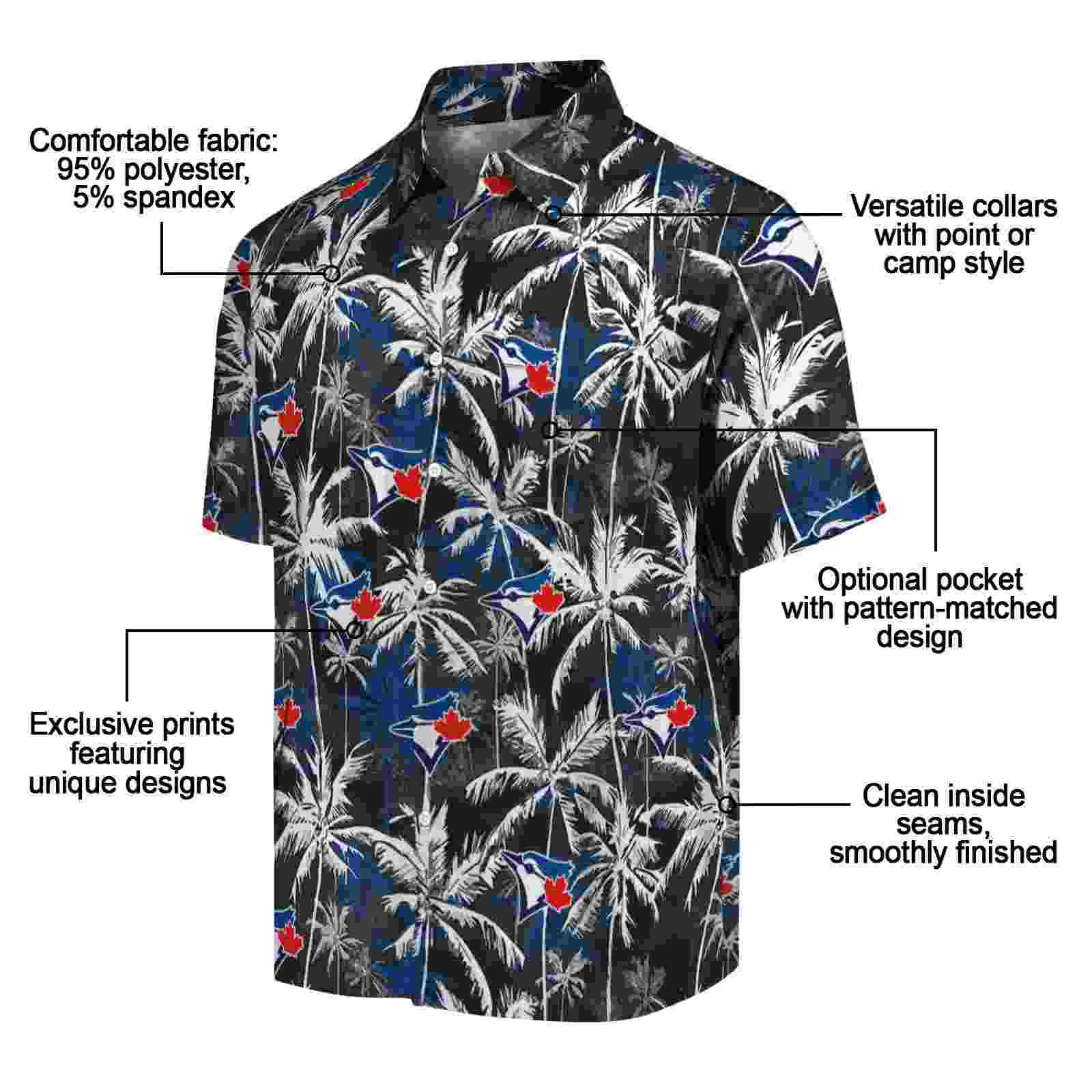 toronto blue jays palm pattern blue black hawaiian shirt new arrival