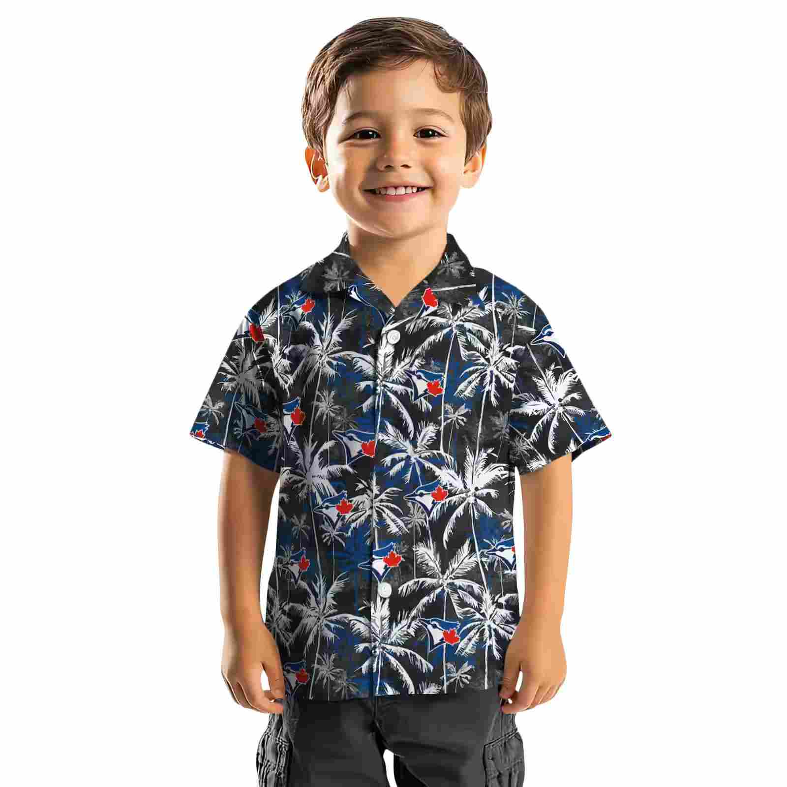 toronto blue jays palm pattern blue black hawaiian shirt top rated