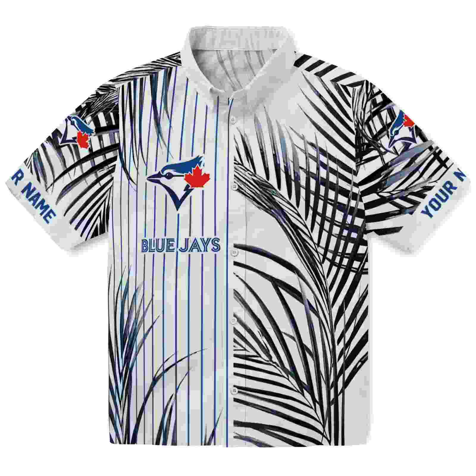 Toronto Blue Jays Palm Stripes Blue Black White Hawaiian Shirt