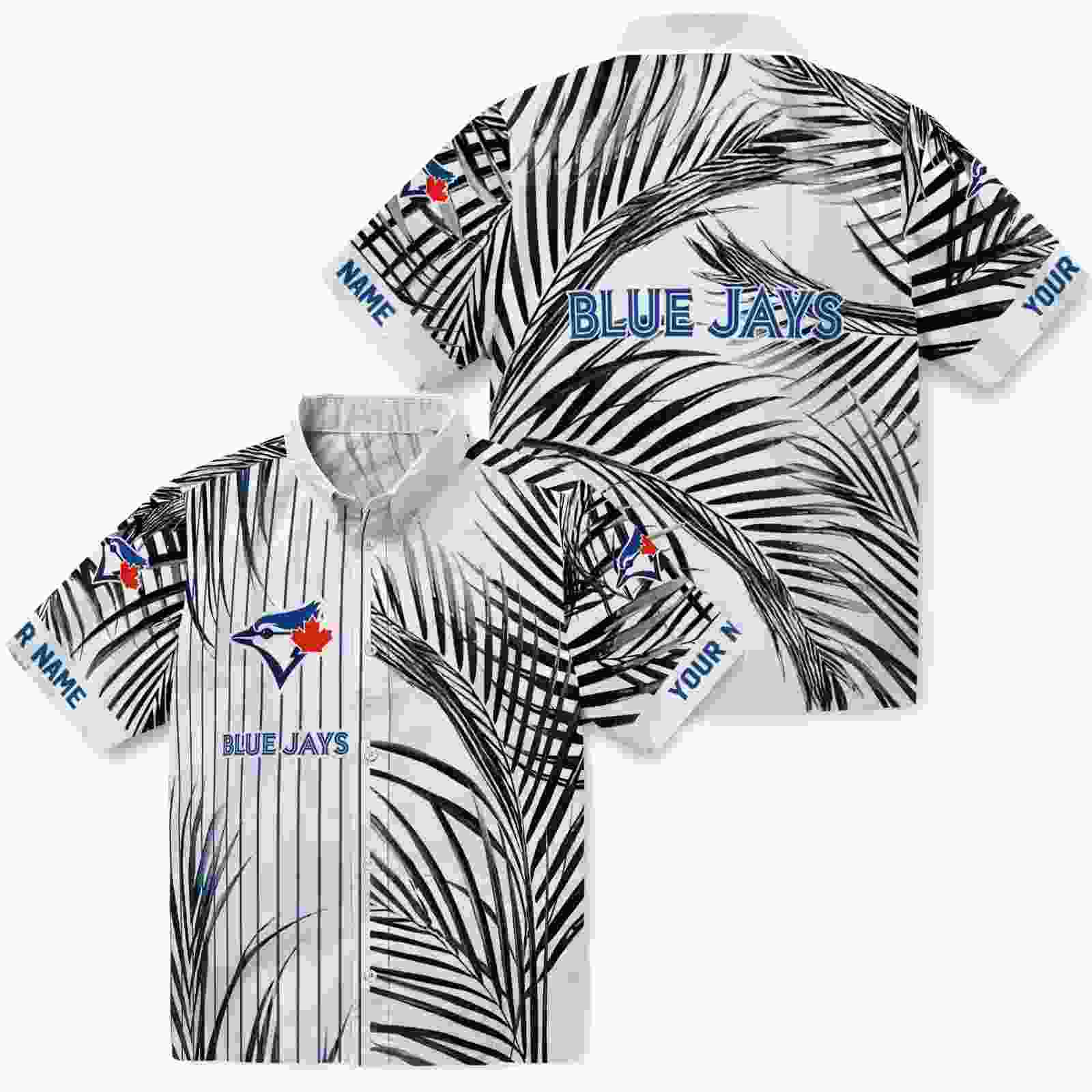 toronto blue jays palm stripes blue black white hawaiian shirt high quality