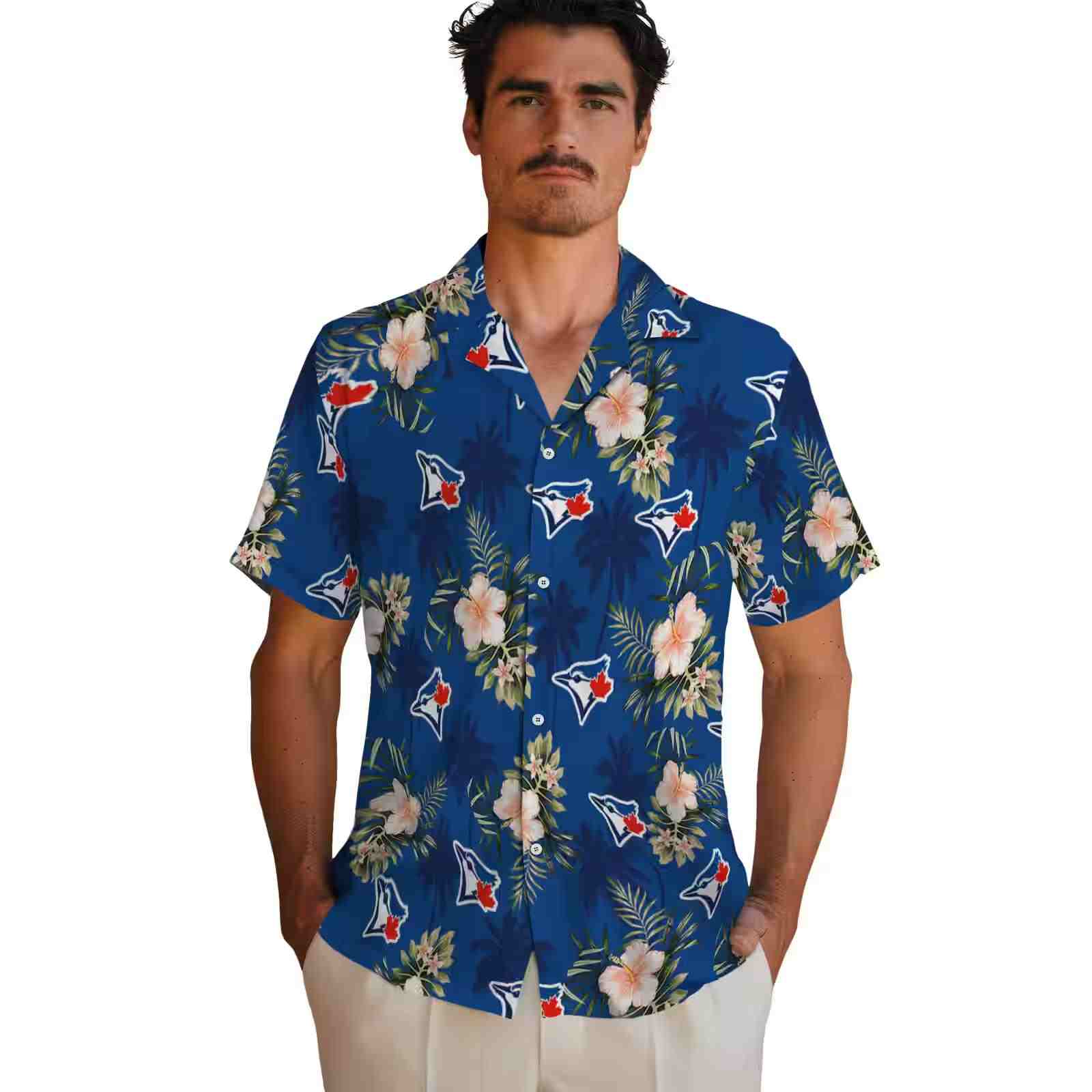 toronto blue jays palm tree flower blue hawaiian shirt fashion forward