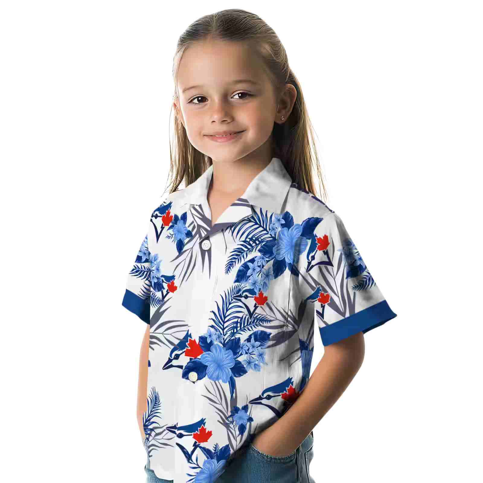 toronto blue jays patriotic hibiscus design blue white hawaiian shirt premium grade