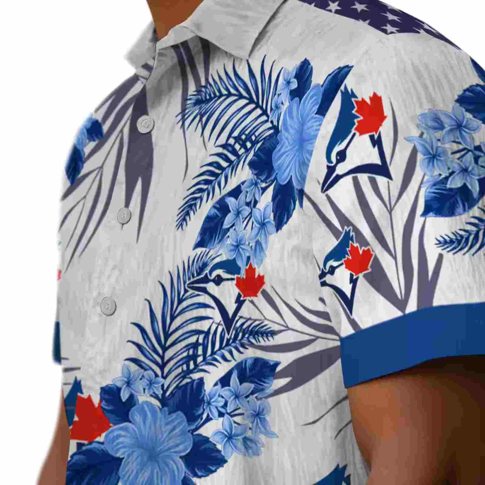 toronto blue jays patriotic hibiscus design blue white hawaiian shirt trendy