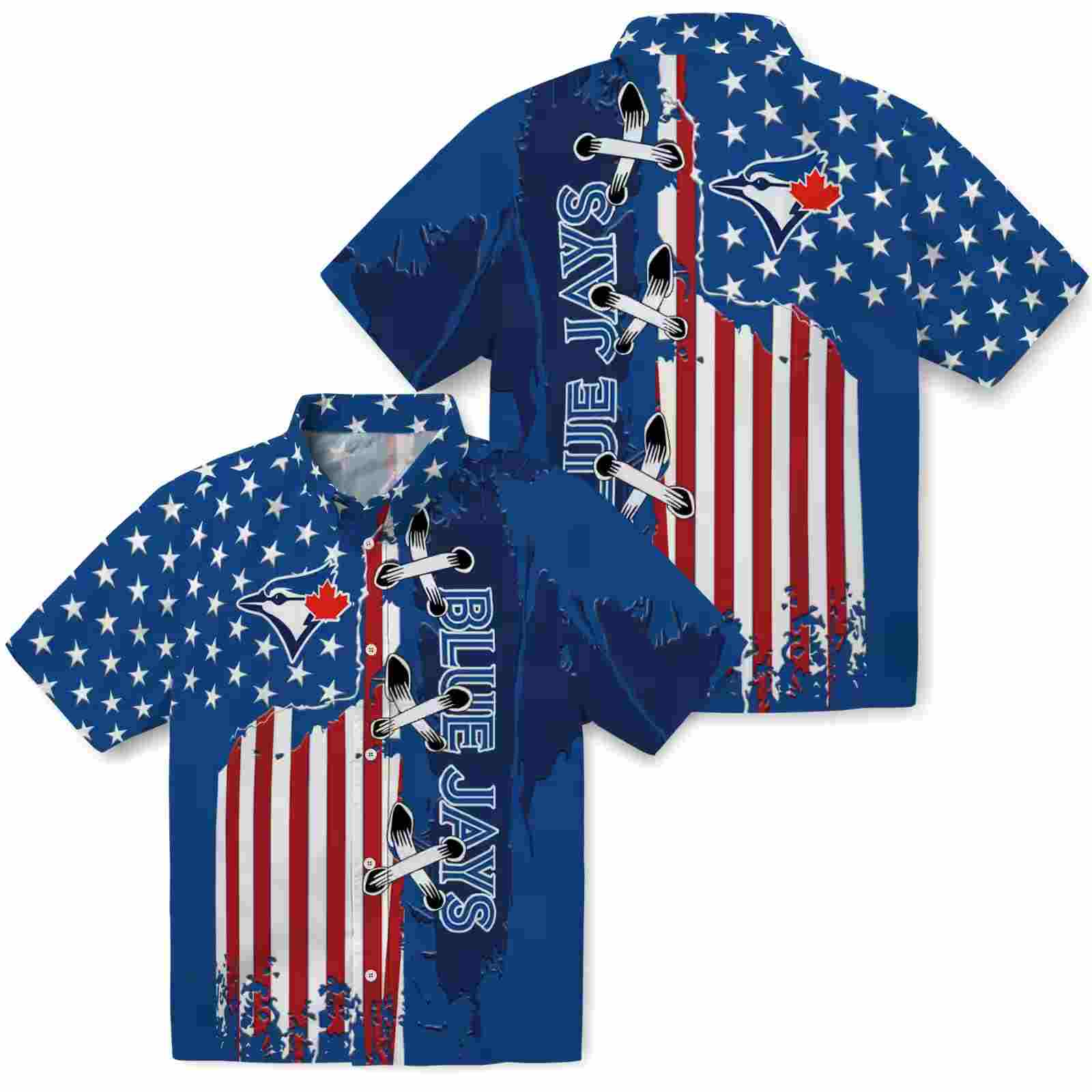 toronto blue jays stitched flag blue hawaiian shirt high quality