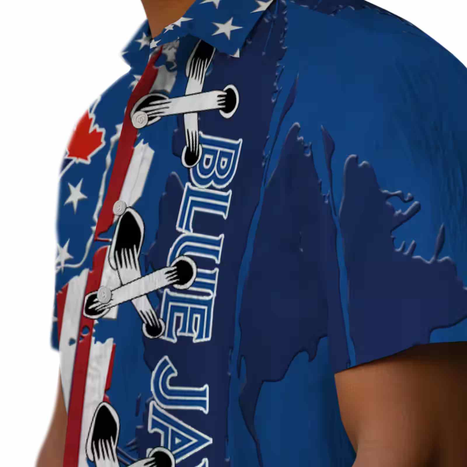 toronto blue jays stitched flag blue hawaiian shirt trendy