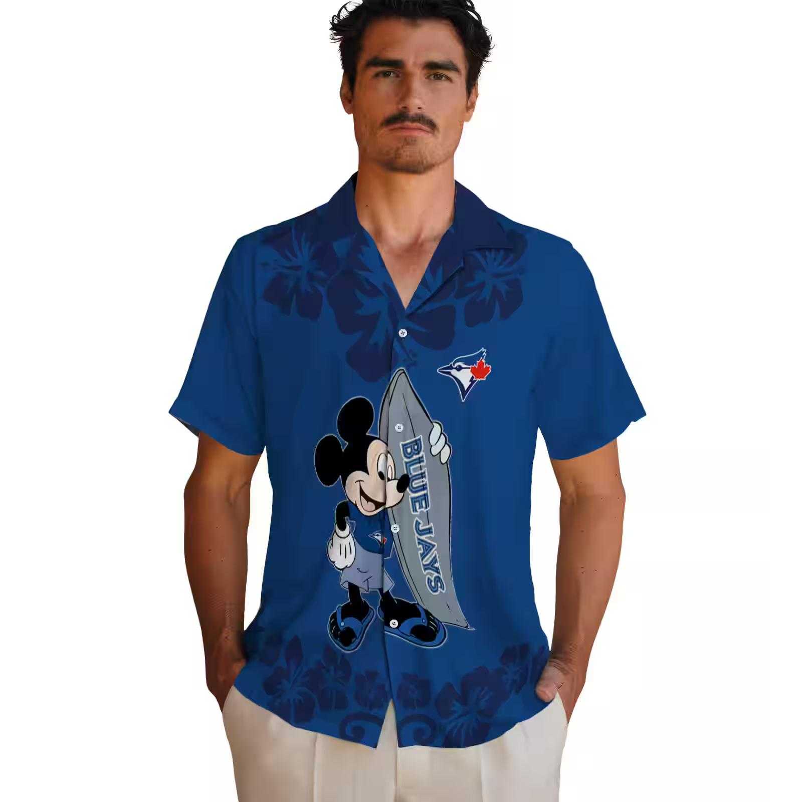 toronto blue jays surfing mickey blue hawaiian shirt fashion forward