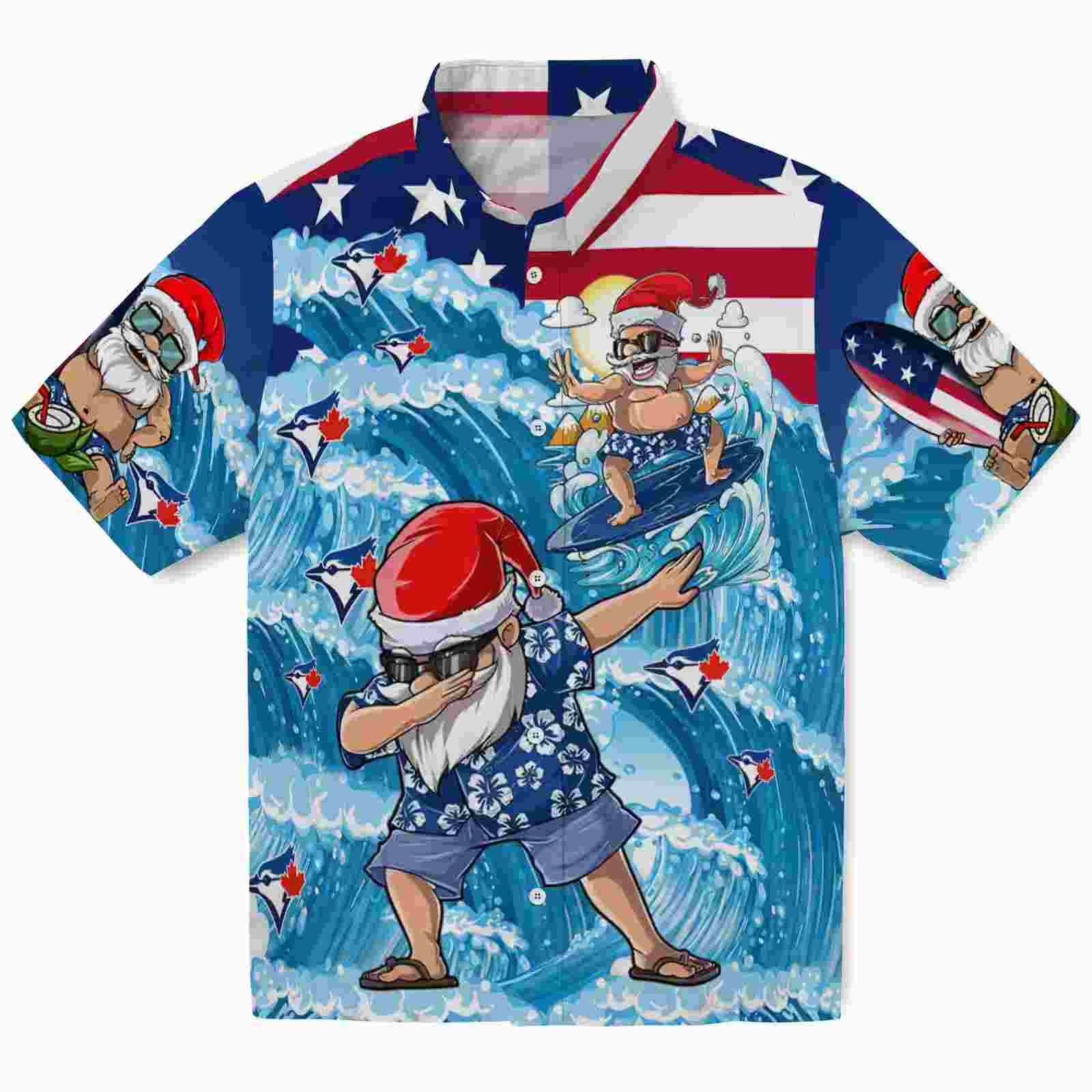 Toronto Blue Jays Surfing Santa Blue Hawaiian Shirt