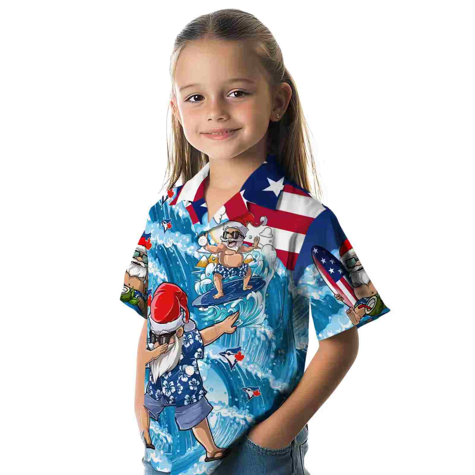 toronto blue jays surfing santa blue hawaiian shirt premium grade