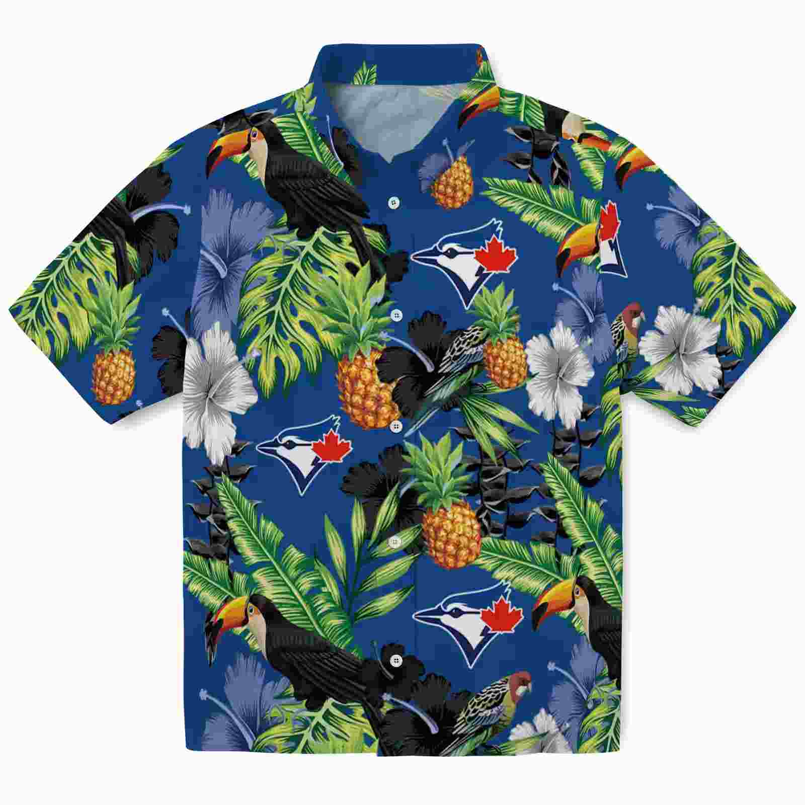 Toronto Blue Jays Toucan Hibiscus Pineapple Blue Green Hawaiian Shirt