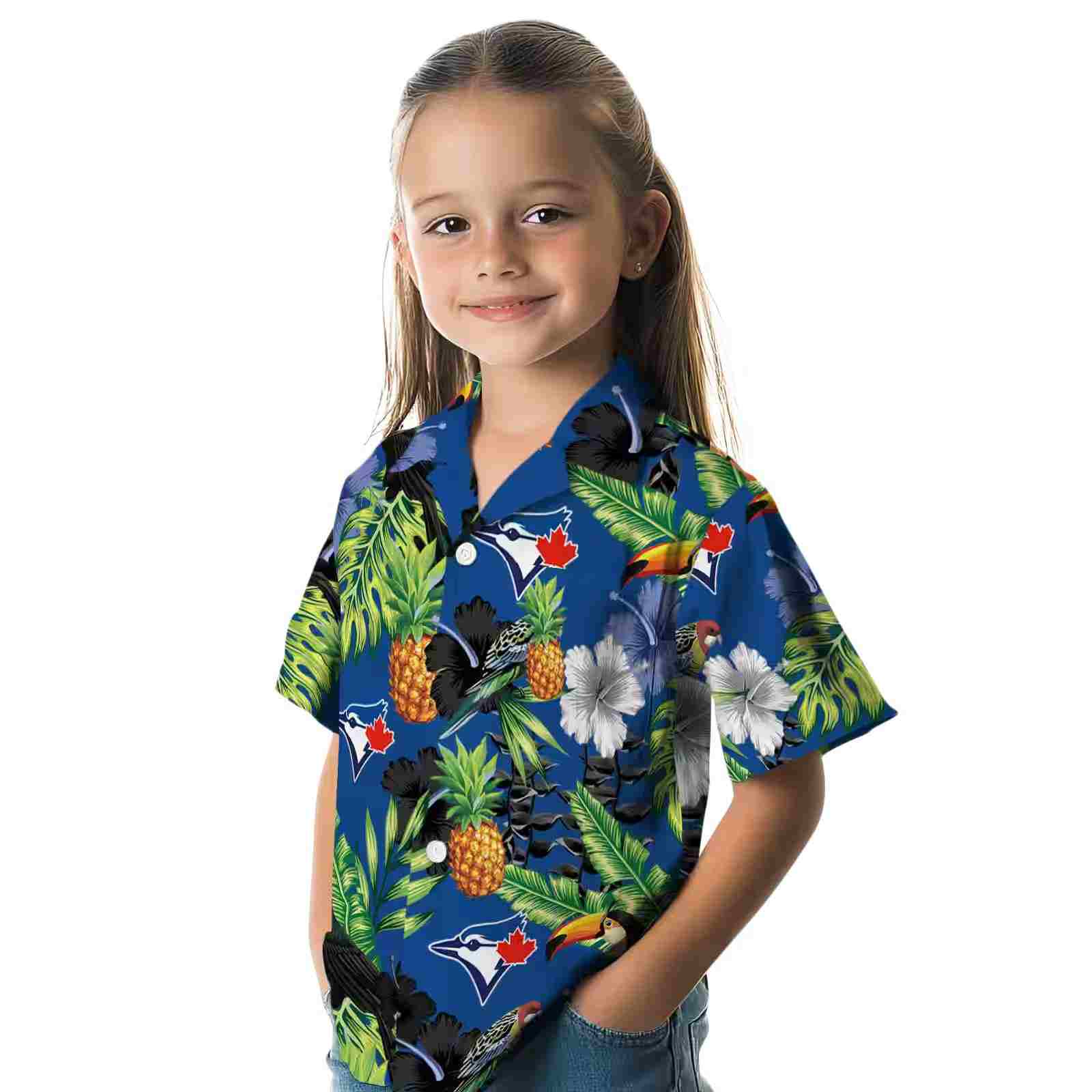 toronto blue jays toucan hibiscus pineapple blue green hawaiian shirt premium grade