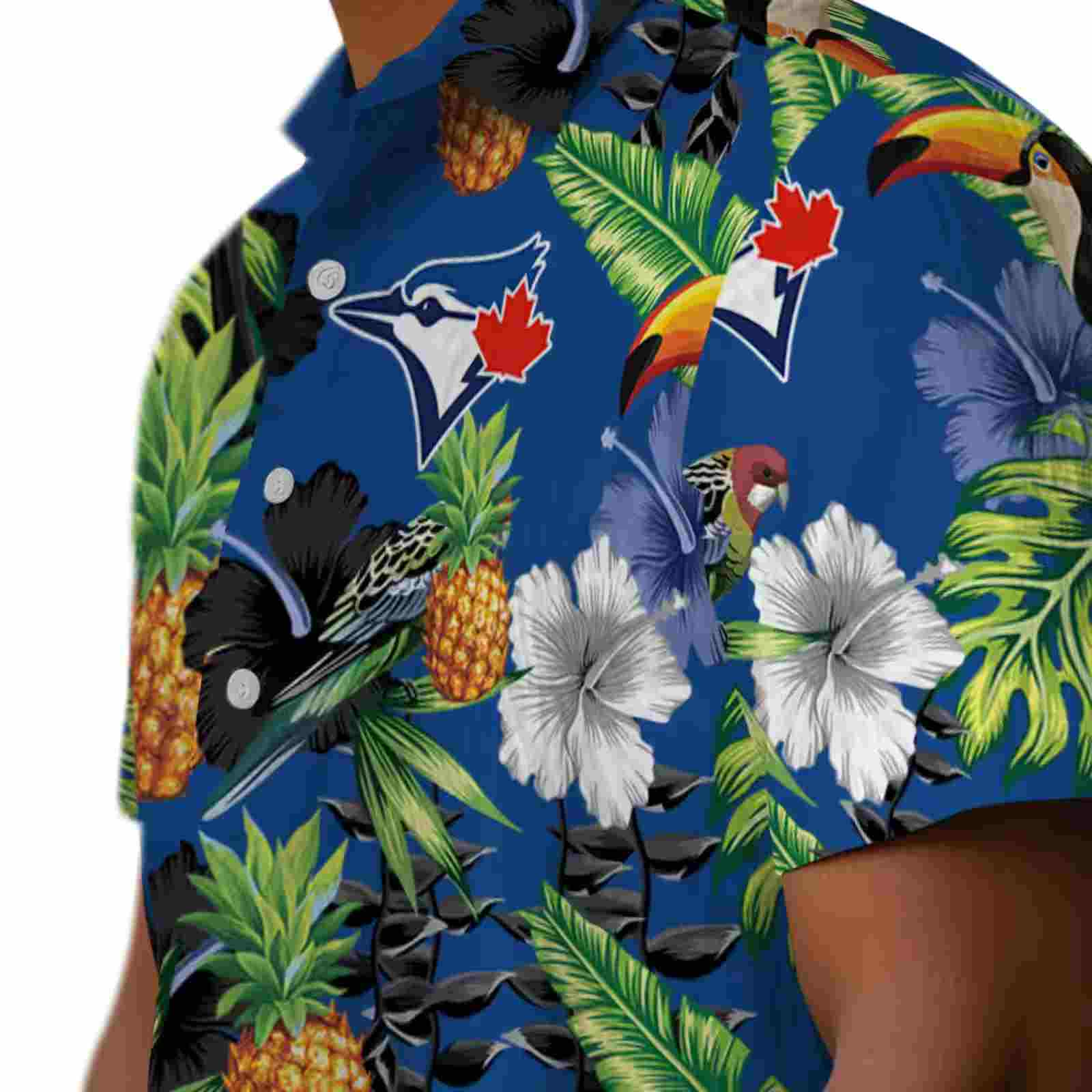 toronto blue jays toucan hibiscus pineapple blue green hawaiian shirt trendy