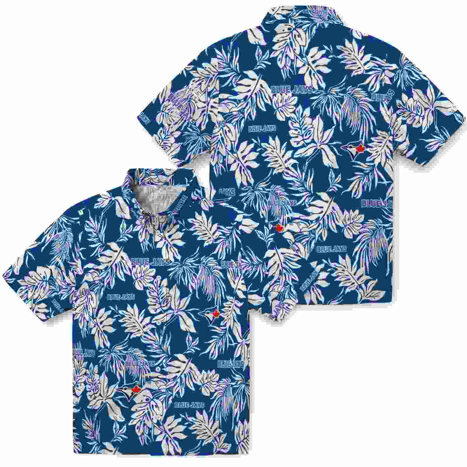 toronto blue jays tropical leaf blue white hawaiian shirt high quality