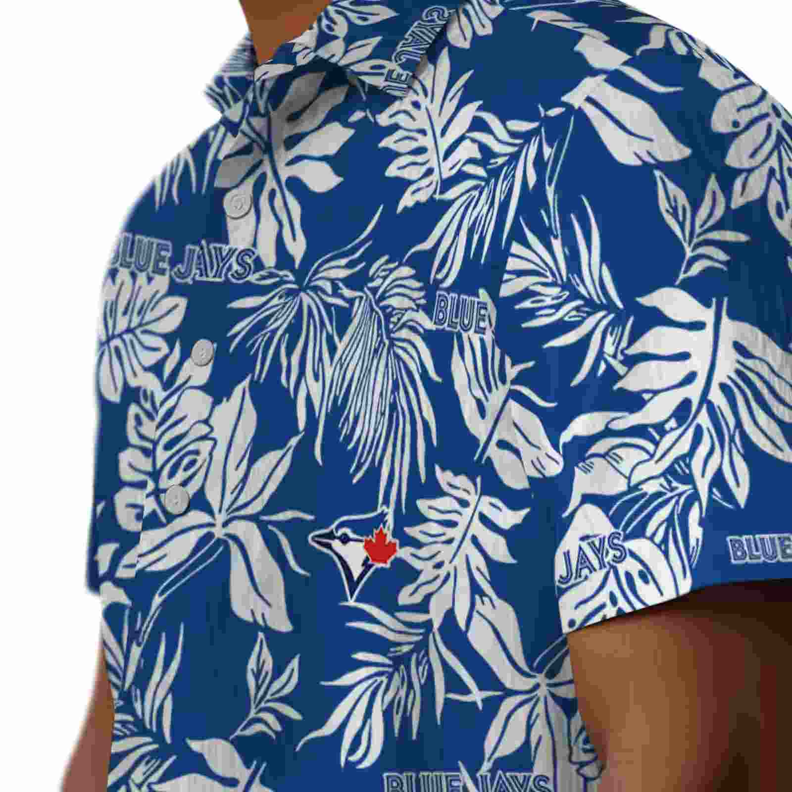 toronto blue jays tropical leaf blue white hawaiian shirt trendy