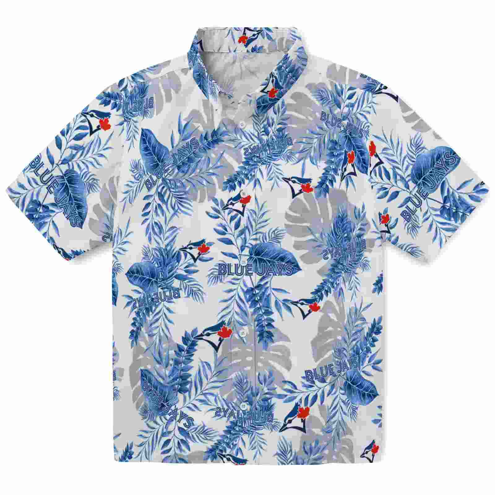 Toronto Blue Jays Tropical Leaves Blue White Hawaiian Shirt