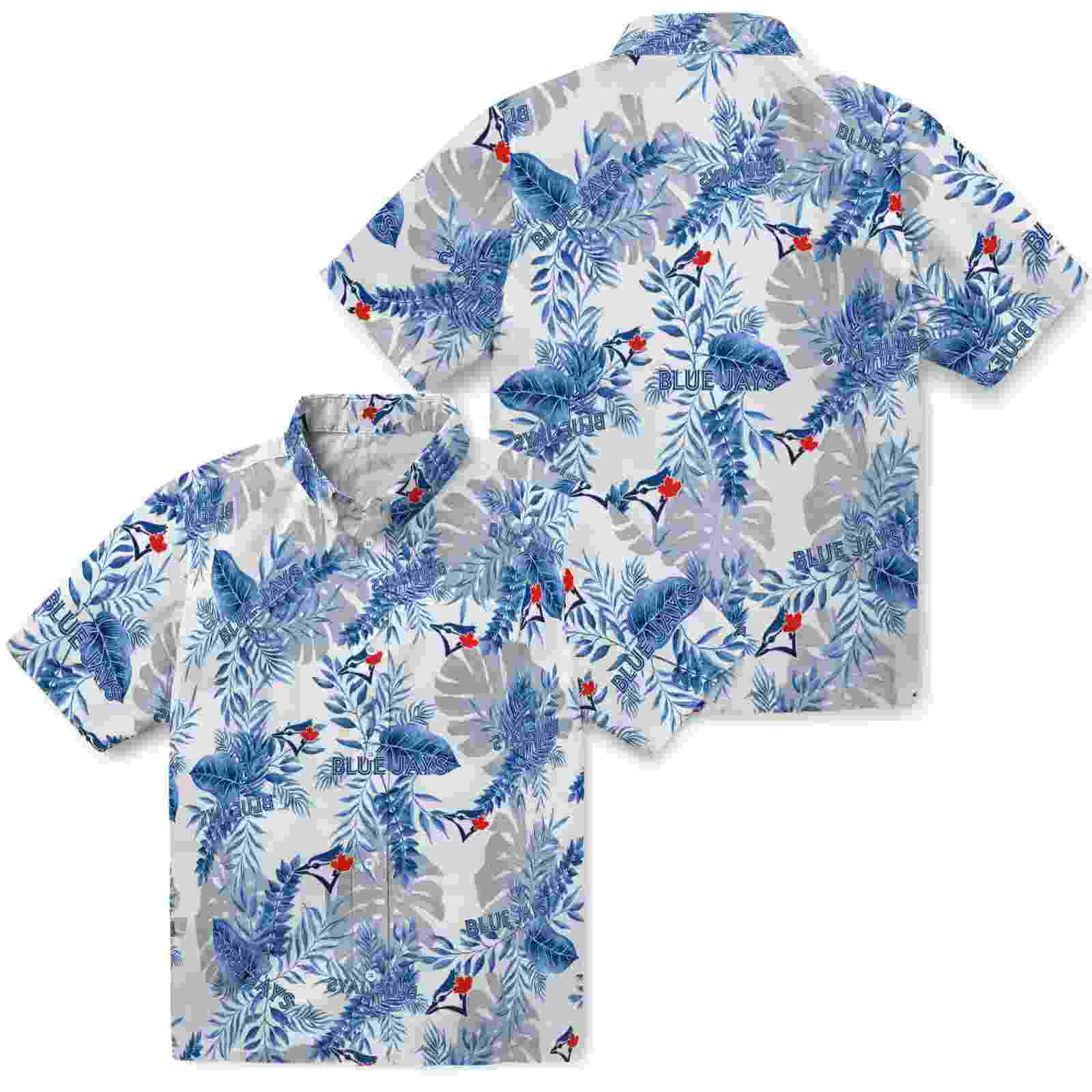 toronto blue jays tropical leaves blue white hawaiian shirt high quality