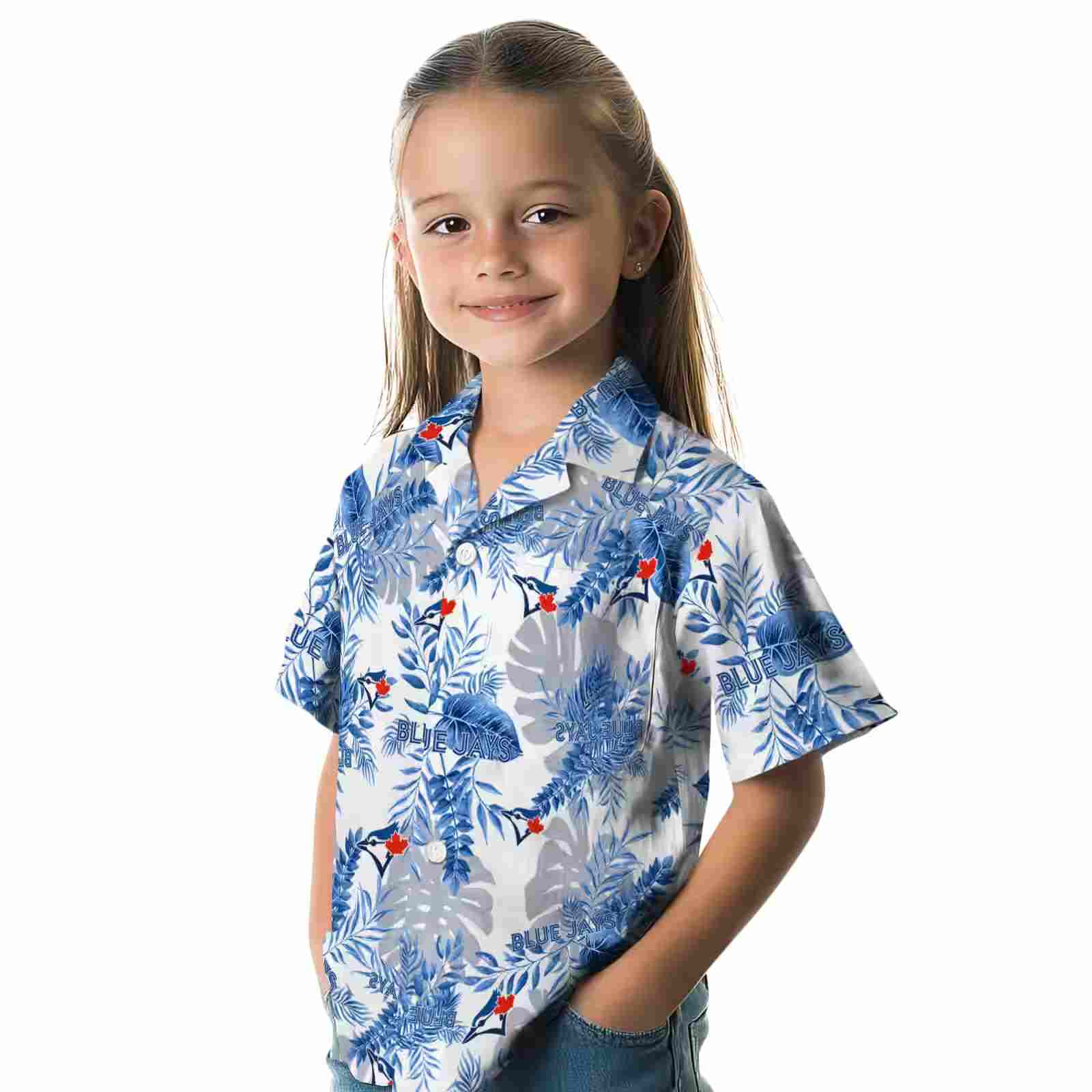 toronto blue jays tropical leaves blue white hawaiian shirt premium grade