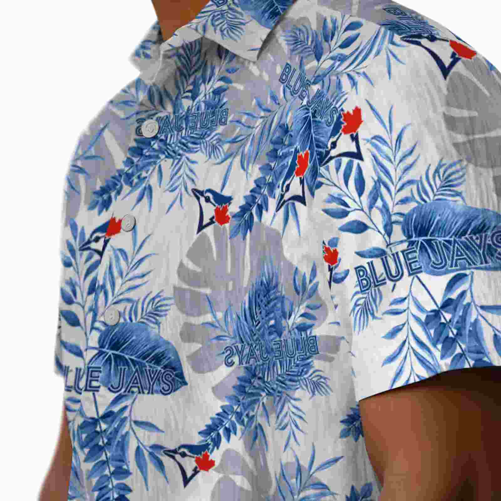 toronto blue jays tropical leaves blue white hawaiian shirt trendy