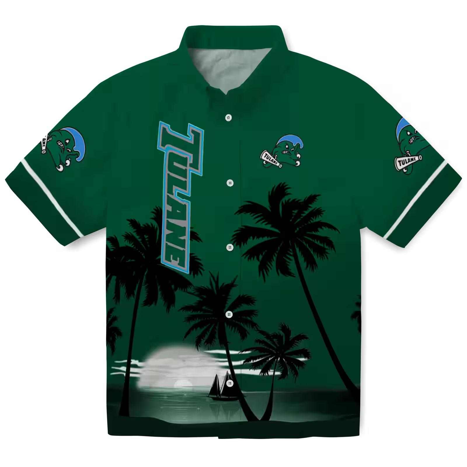 Tulane Green Wave Beach Sunset Green Black Hawaiian Shirt