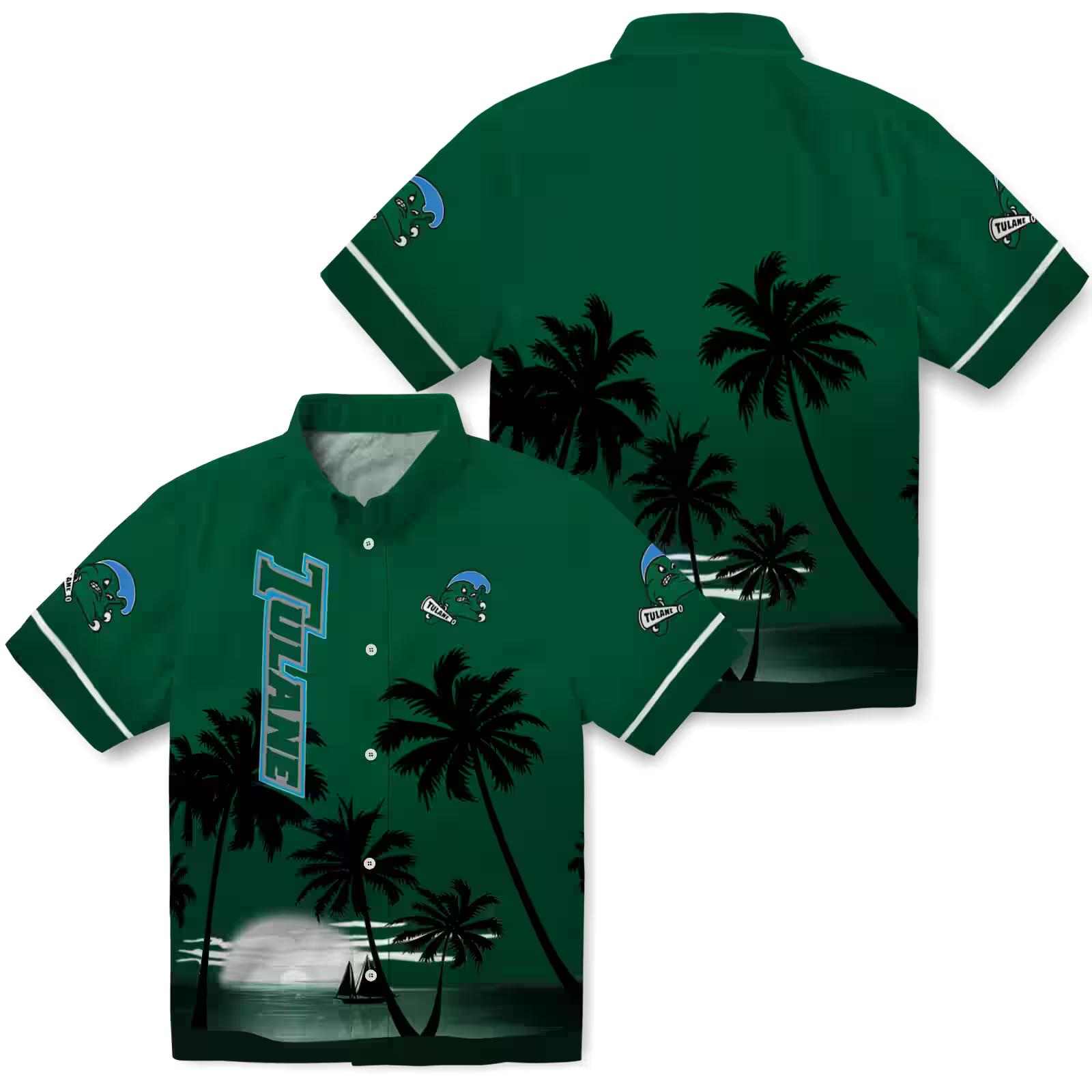 tulane green wave beach sunset green black hawaiian shirt high quality