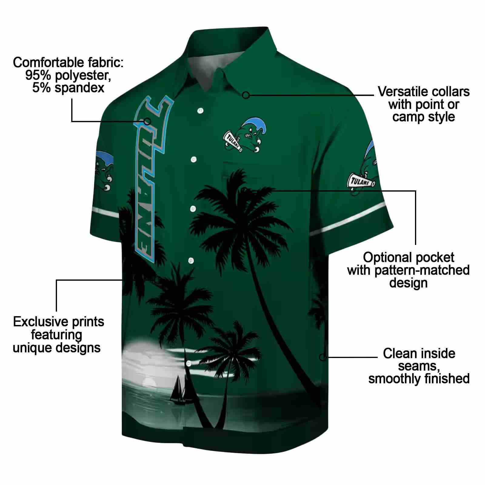 tulane green wave beach sunset green black hawaiian shirt new arrival