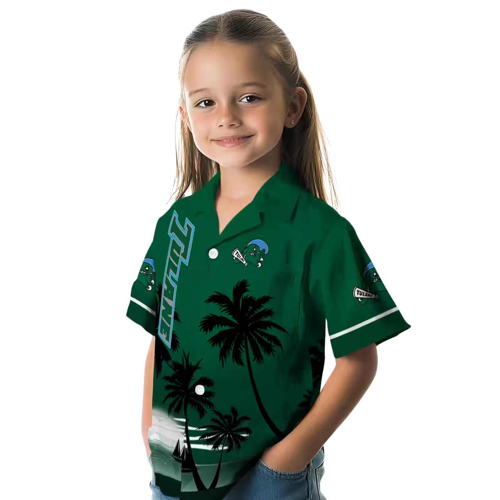 tulane green wave beach sunset green black hawaiian shirt premium grade