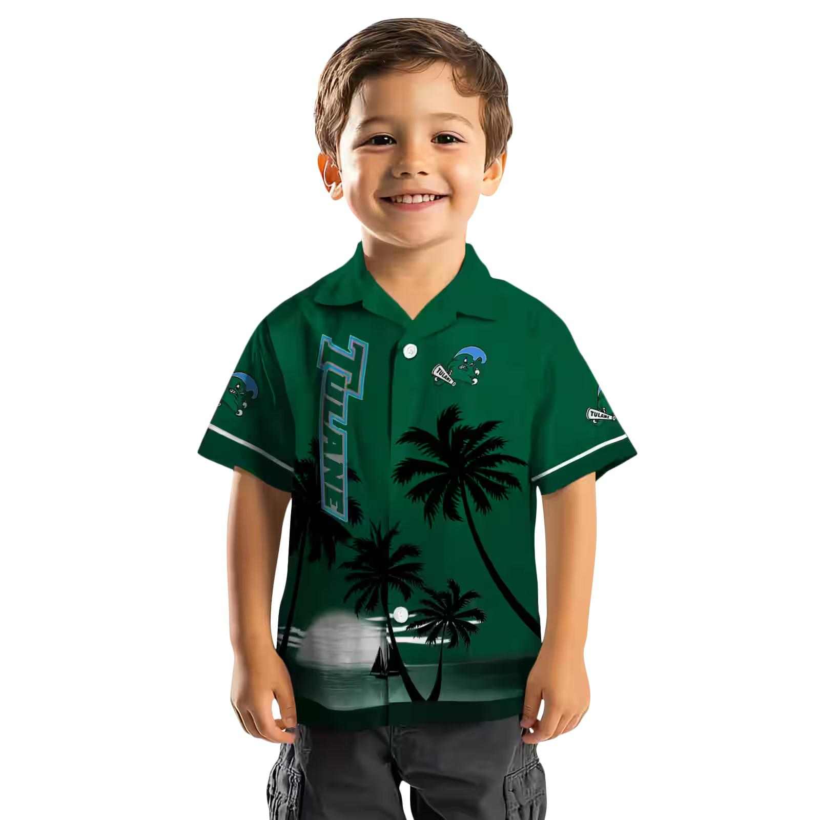 tulane green wave beach sunset green black hawaiian shirt top rated