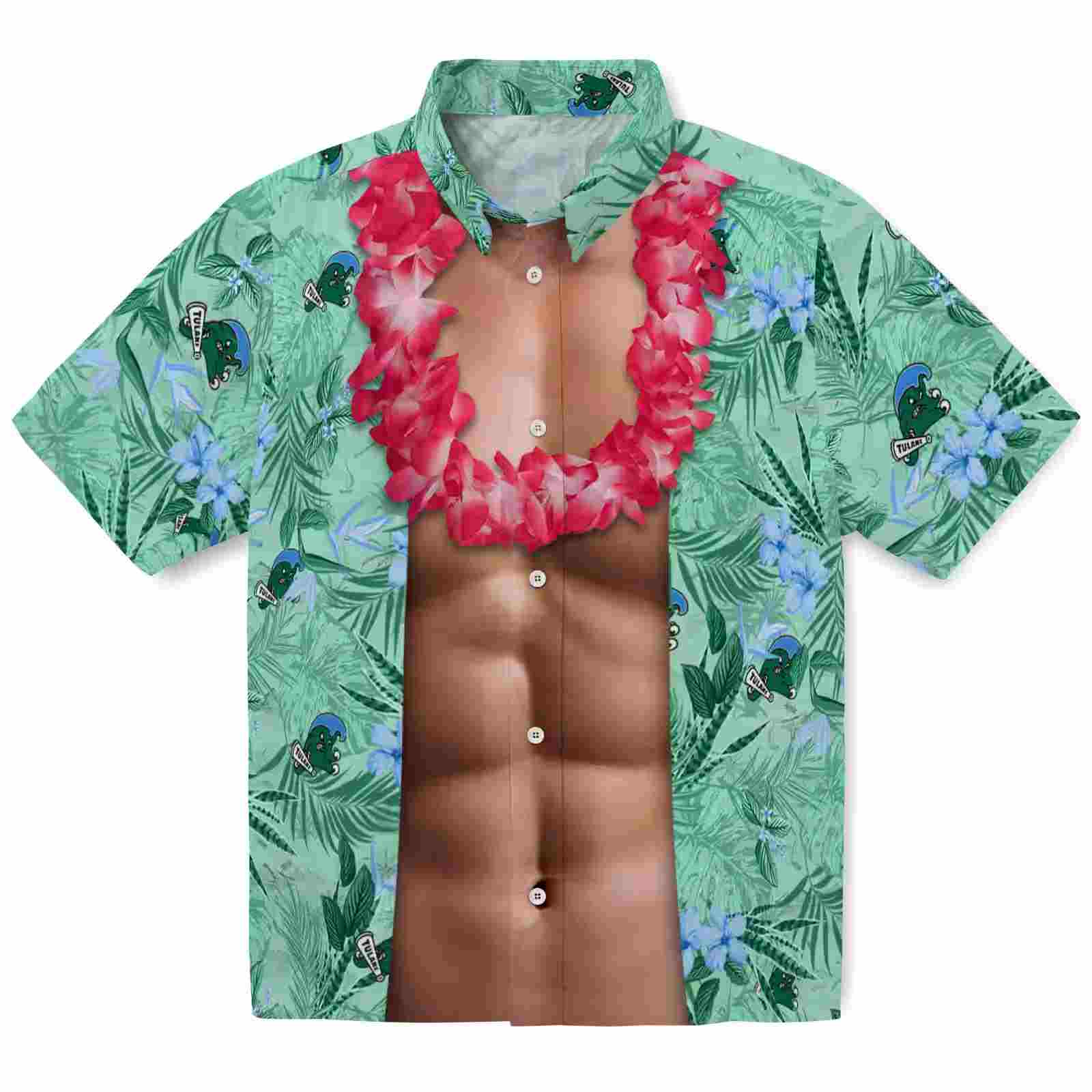 Tulane Green Wave Chest Illusion Green Hawaiian Shirt