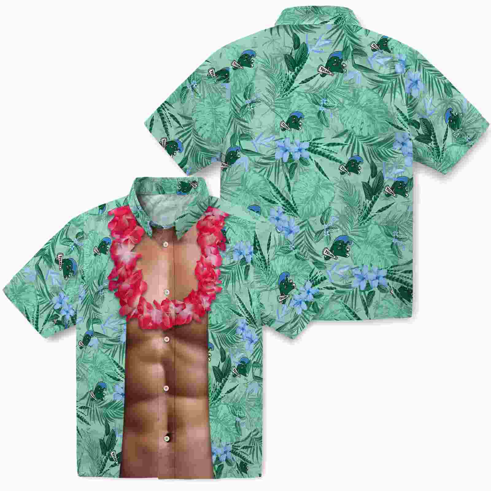 tulane green wave chest illusion green hawaiian shirt high quality