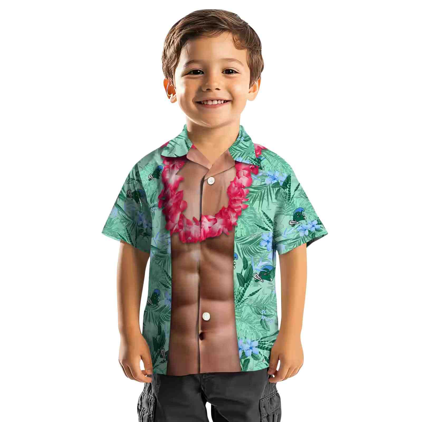 tulane green wave chest illusion green hawaiian shirt top rated