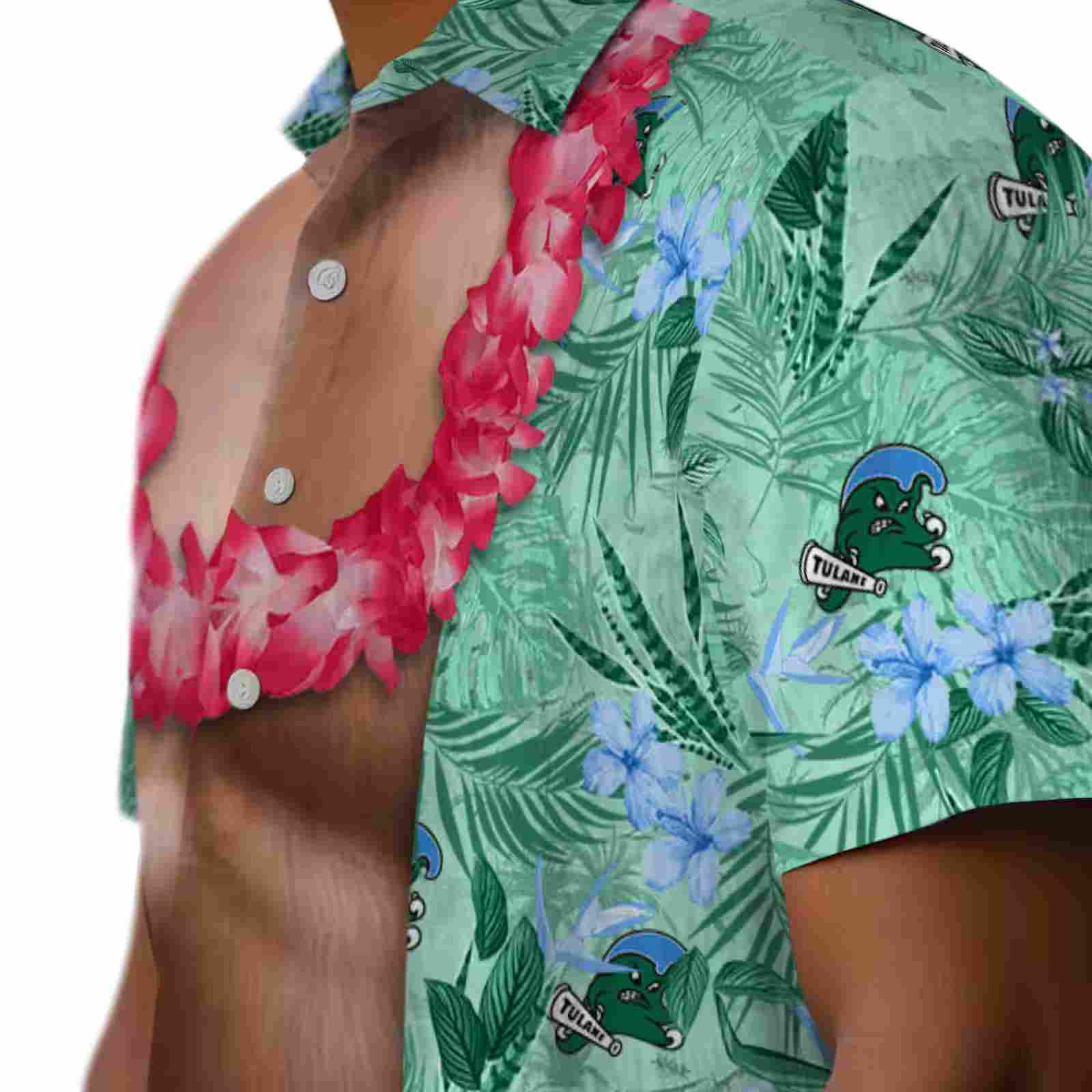 tulane green wave chest illusion green hawaiian shirt trendy