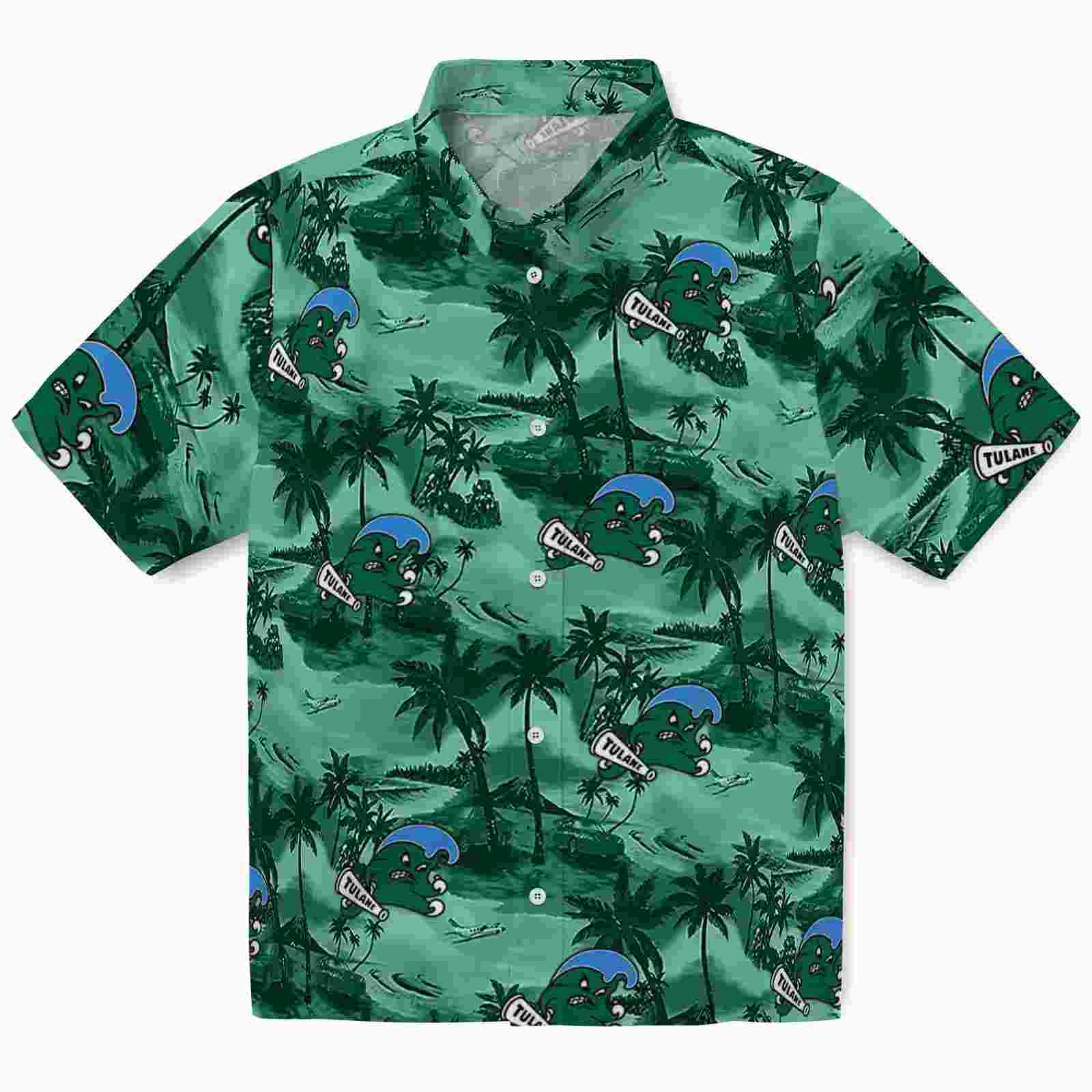 Tulane Green Wave Coastal Palms Green Hawaiian Shirt