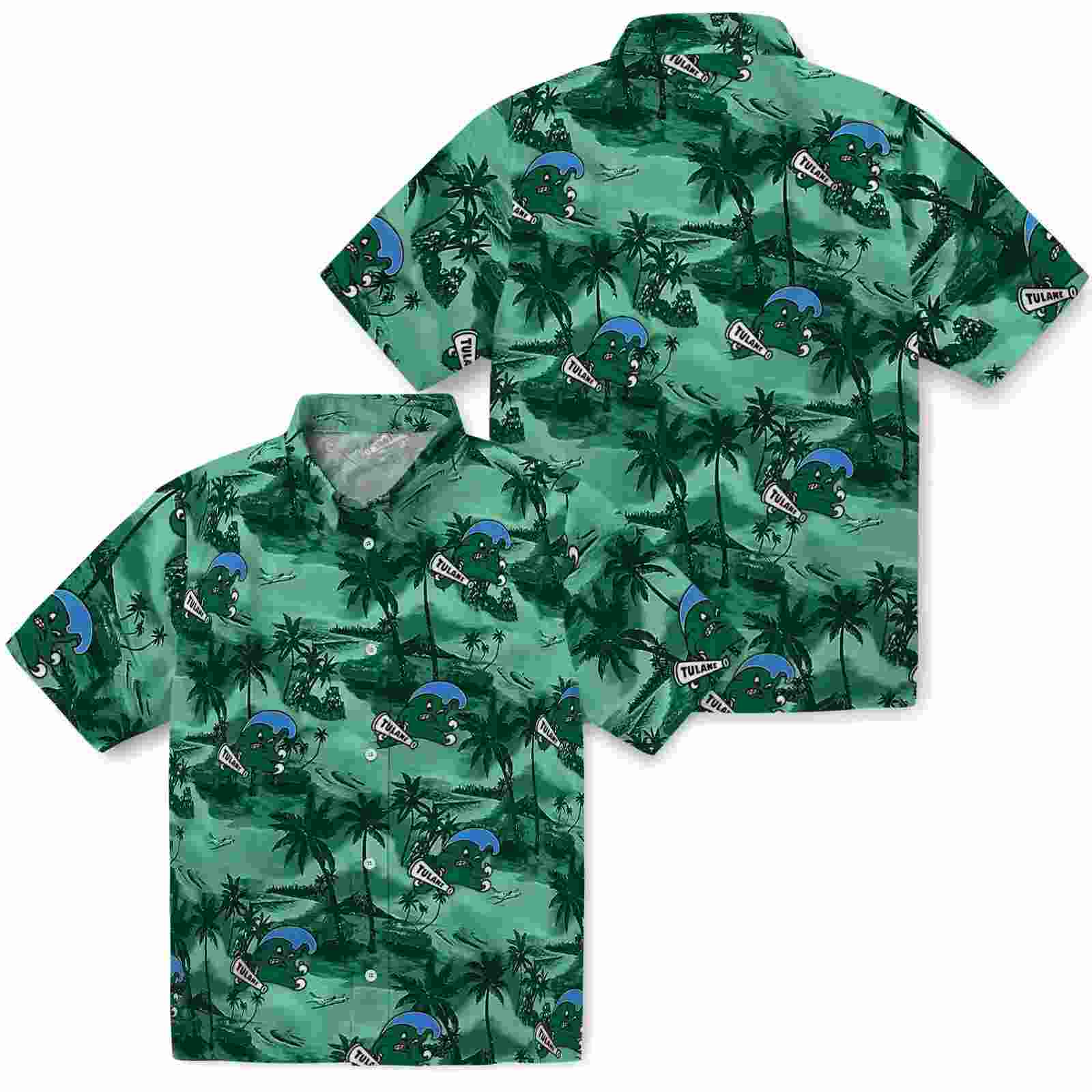 tulane green wave coastal palms green hawaiian shirt high quality