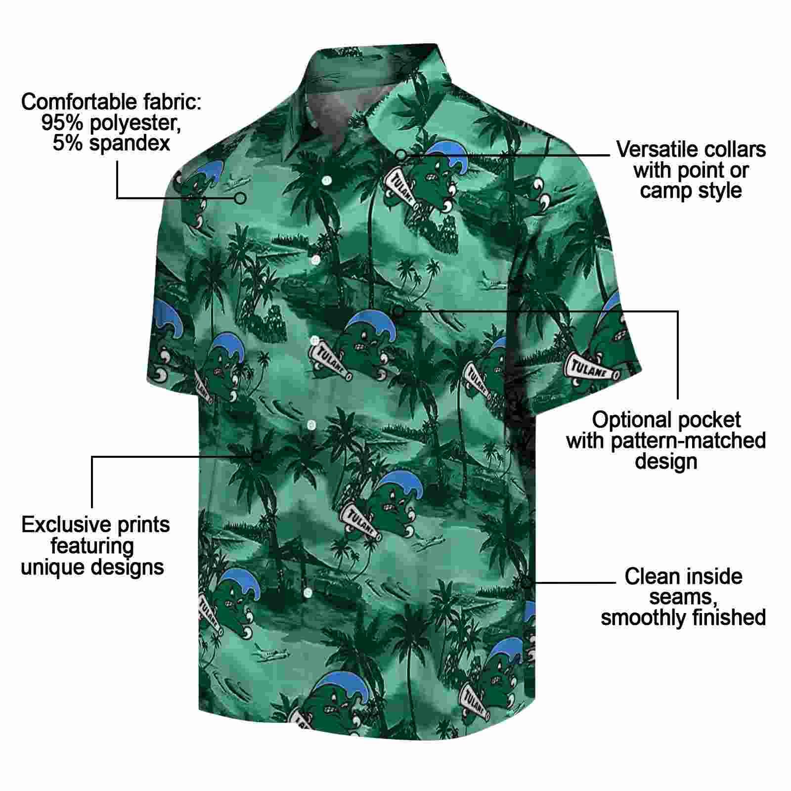 tulane green wave coastal palms green hawaiian shirt new arrival