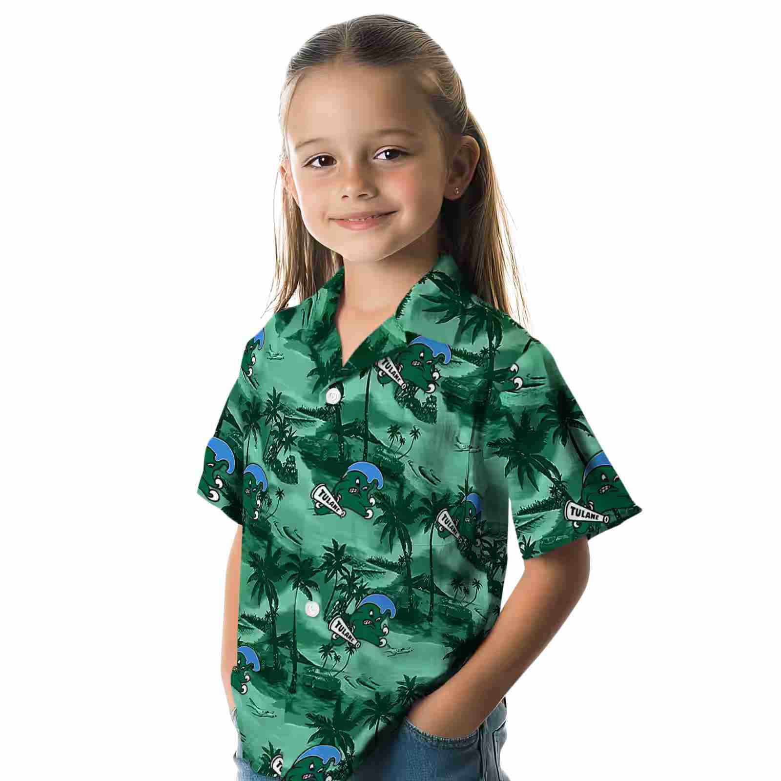 tulane green wave coastal palms green hawaiian shirt premium grade