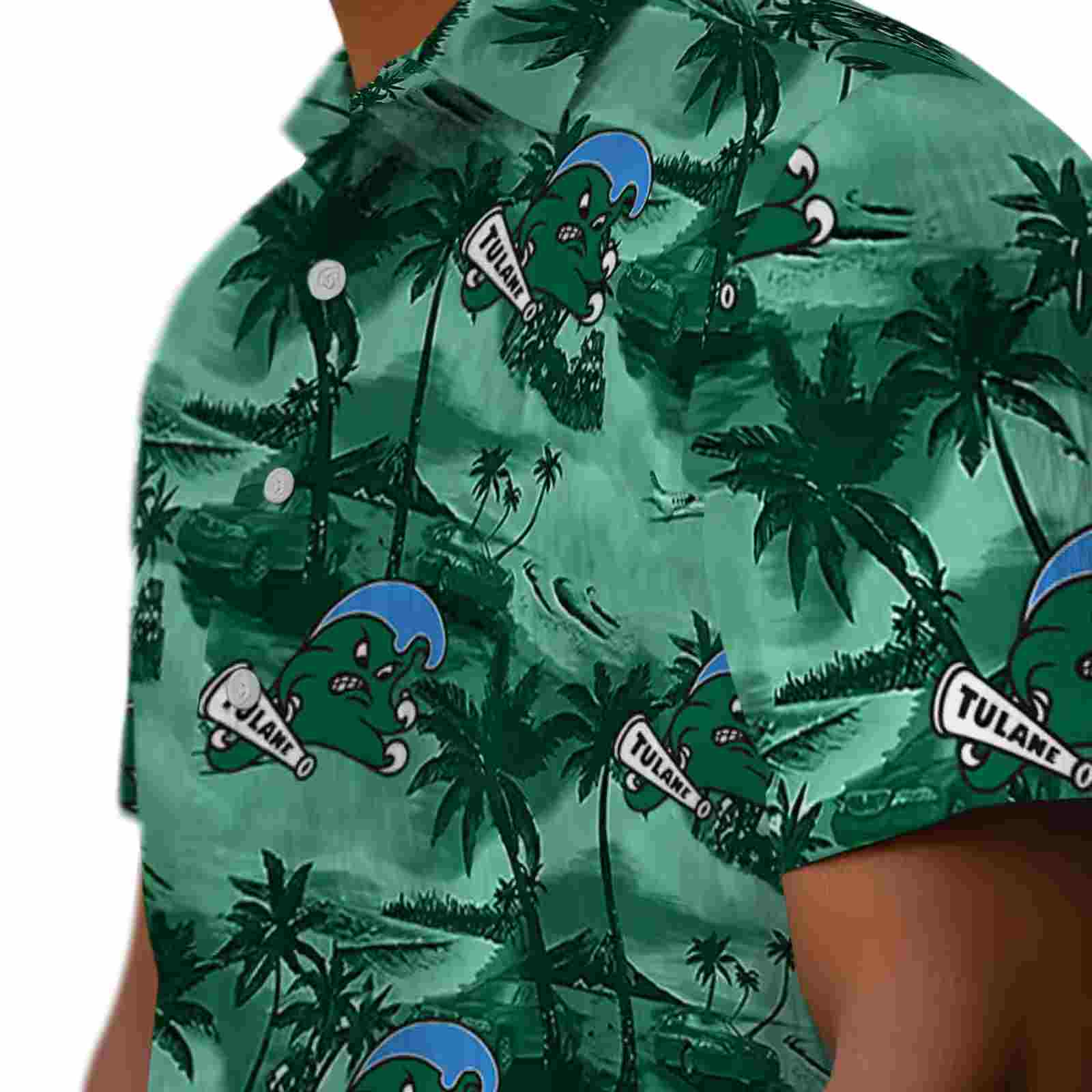 tulane green wave coastal palms green hawaiian shirt trendy