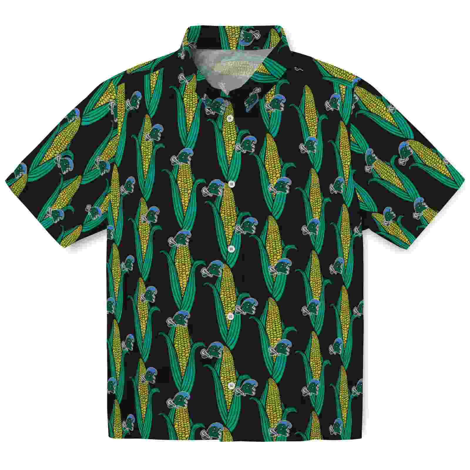 Tulane Green Wave Corn Motifs Black Green Hawaiian Shirt